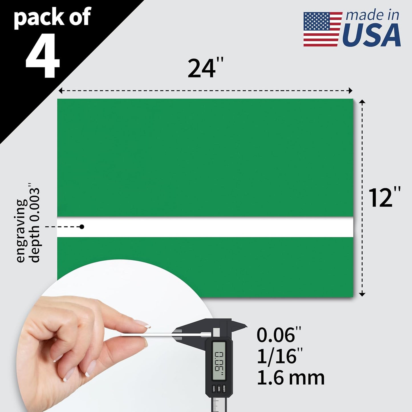 Trotec TroLase | 12"x24"x1/16", 4 Pcs | Bright Green/White | 2 Ply | Modified Acrylic | Laser Engraving Double Color Plastic Sheet | Engraving Blanks for Laser, Saw, Guillotine | Made in USA