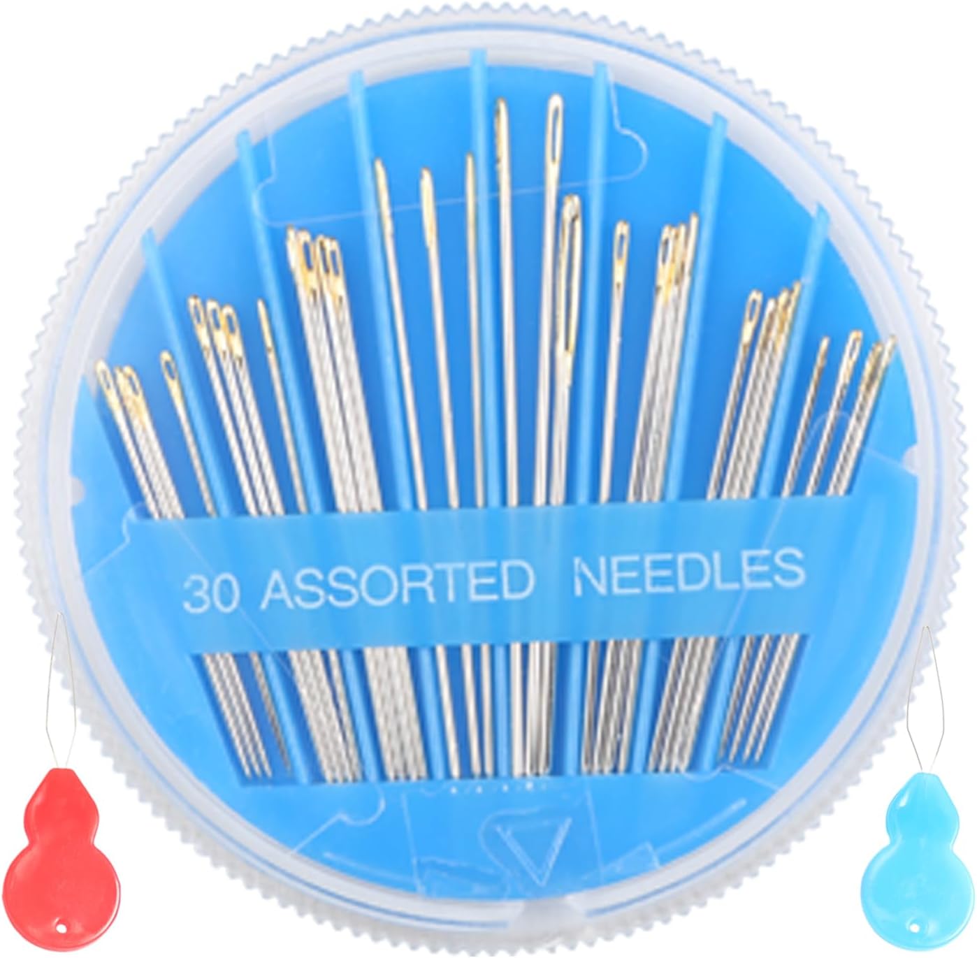 Eketirry Premium Hand Sewing Needles，4 Pack 30-Count Assorted Needles for Sewing Repair, 6 Different Sizes Sewing Needles with 2 Threaders (Blue, 4)
