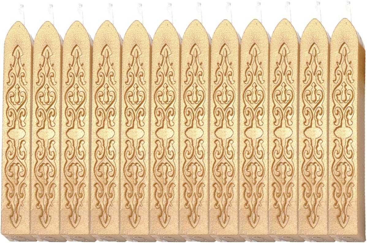 Yoption 12 Pcs Sealing Wax Sticks with Wicks, Antique Light Gold Totem Fire Manuscript Seal Wax for Wax Seal Stamp