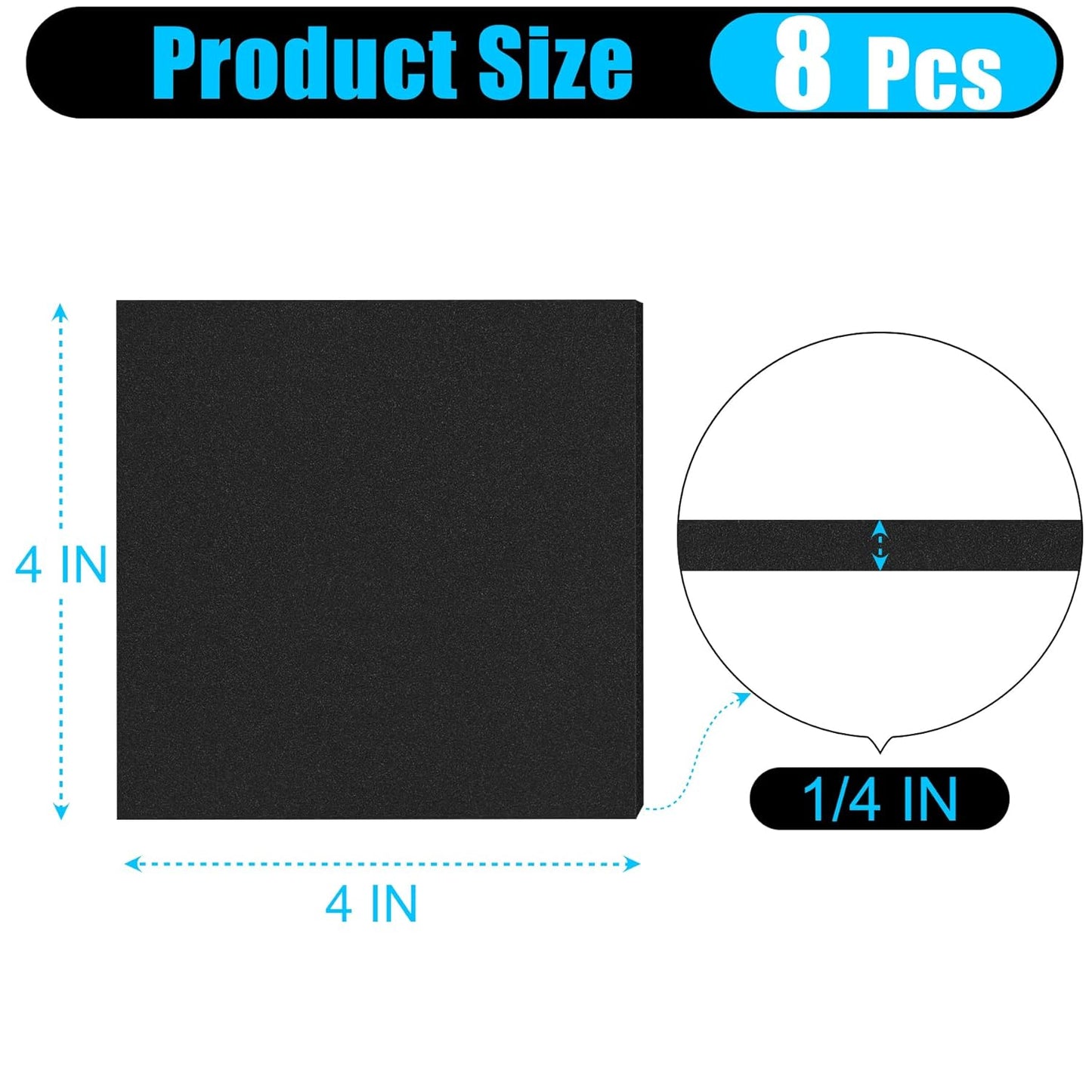 ToLanbbt 8 PCS Adhesive Foam Padding Sheets Closed Cell Neoprene Foam Sheet 1/4" Thick, 4" x 4" Self Stick Insulation Anti Vibration Pads Anti-Slip for Furniture, Cars, Speakers, DIY