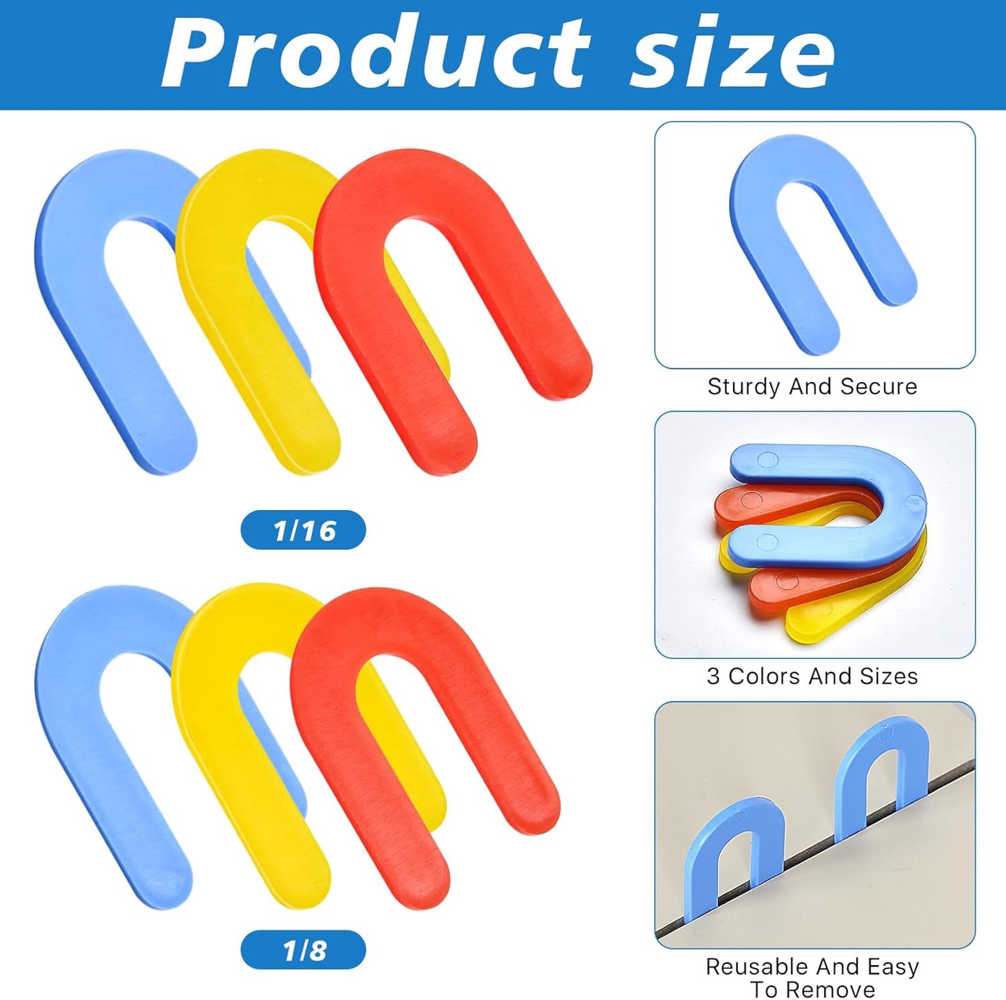 Horseshoe Shim Tile Spacers 1/16 Inch Tile Spacers U Shape Plastic Shims for Tile Leveler Spacers (1/16 Blue 1000 pieces)