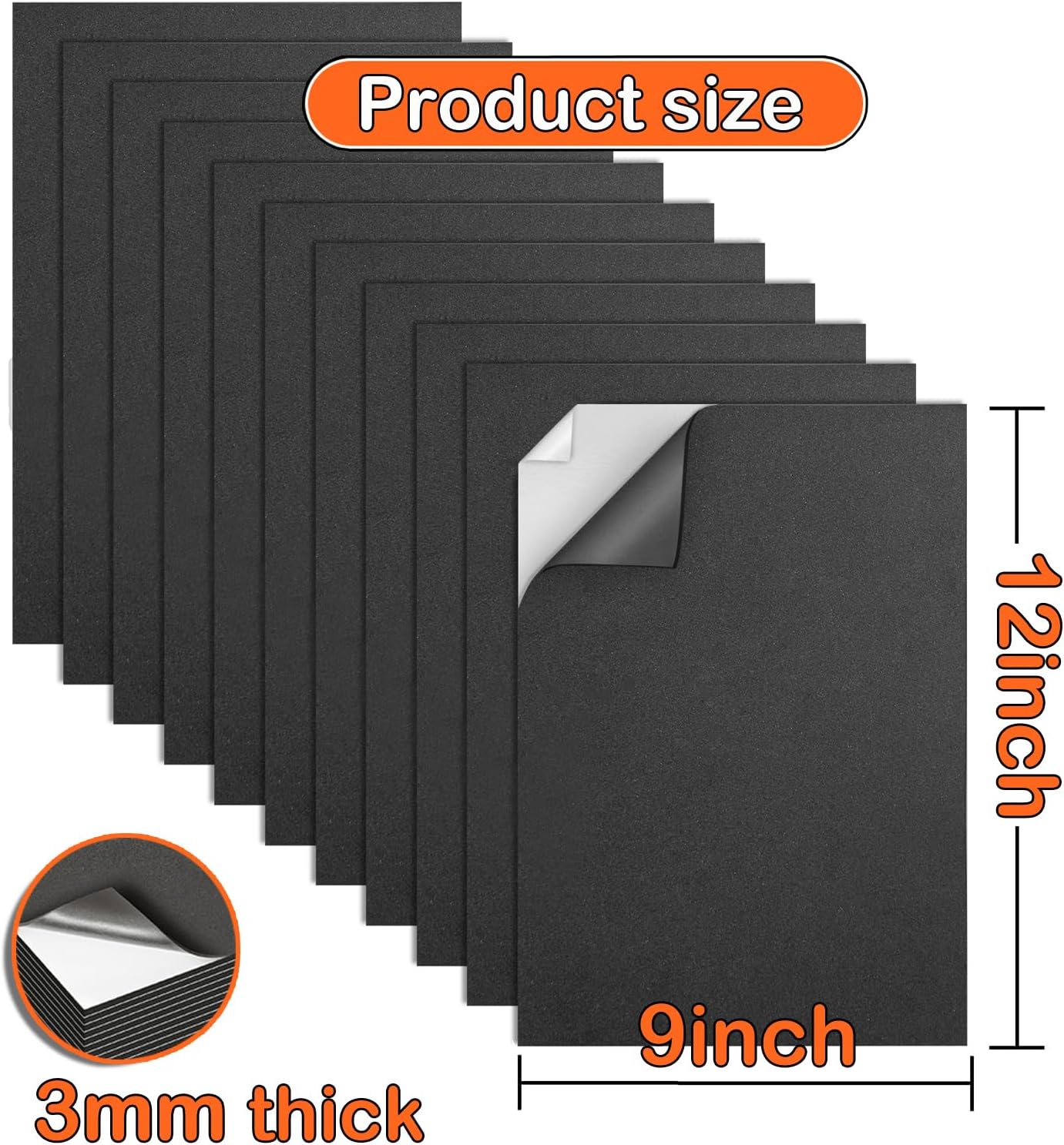 MEARCOOH 3mm Self Adhesive Foam Sheets Crafts, Black 9x12 Inch Sticky Eva Foam Paper for Crafts Cardmaking Cushion Embroidery Classroom Scrapbooking Crafts