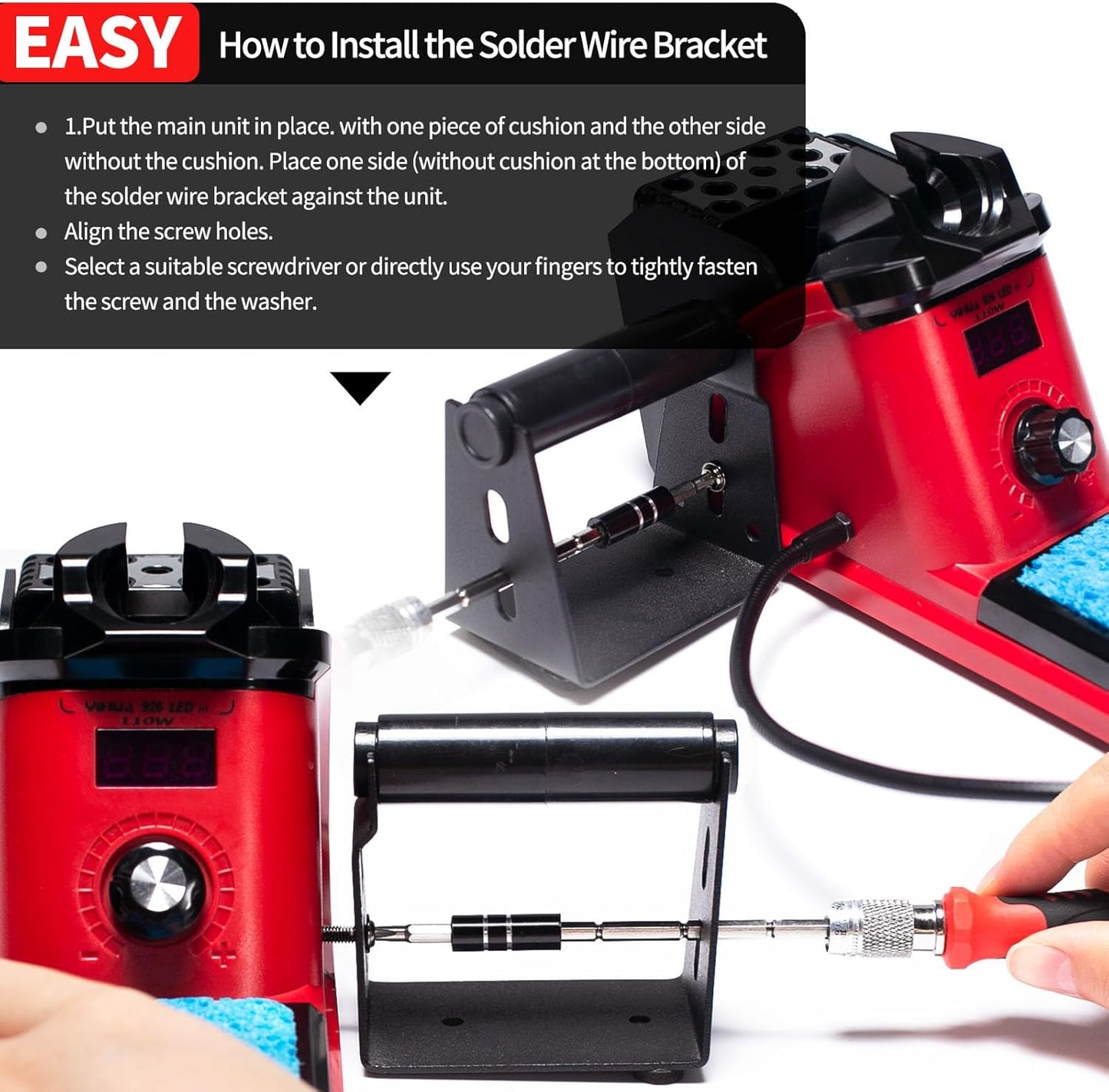 YIHUA 926 III 110W Soldering Iron Station Kit with LED Display, 2 Helping Hands, 3 Extra Iron Tips, 35g Lead-Free Solder, Solder Sucker, S/S Tweezers, °C/°F Conversion, Calibration & Sleep Features