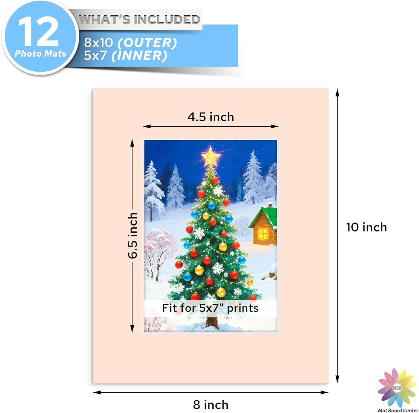 Mat Board Center, 8X10 Mix Color Mats for 5X7 Pictures - Acid Free, 4-Ply Thickness, White Core, Bevel Cut - for Artworks, Photos, Framing - Pack of 12