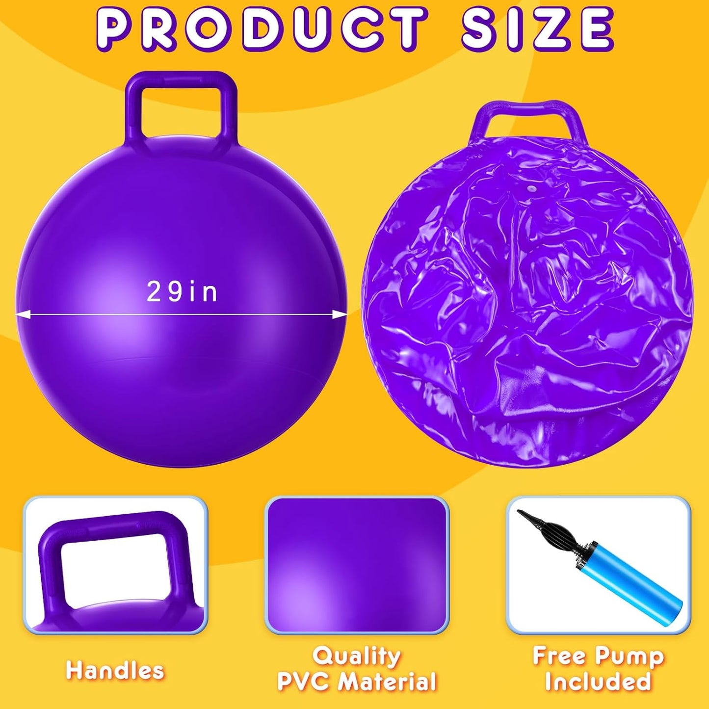 Lewtemi 3 Pcs 29 Inch Bouncing Ball with Handle, Outdoors Hopper Jumping Hopping Ball and Air Pump for Sports Exercise (Orange, Blue, Purple)