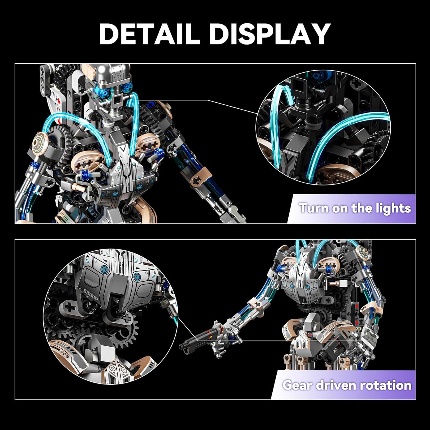Mechanical Robot Model Set for Adults, Multi-Jointed Movement with Ice Blue Accents, Mechanical Programming with Display Stand, Favorite Gift for Adults Teens Age 13+（692 PCS(Robot)
