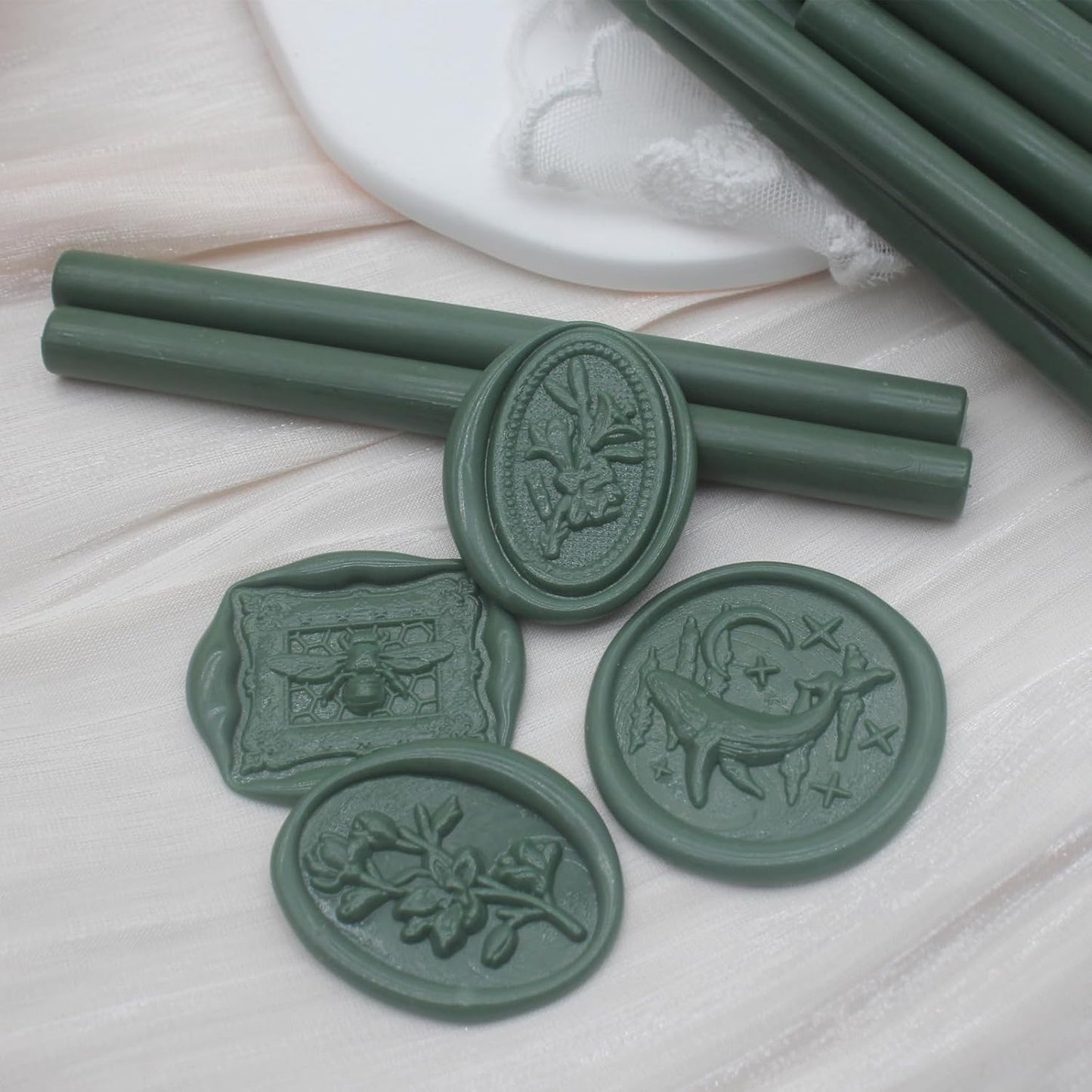 52pcs Olive Green Wax Sealing Sticks, Andotopee Glue Gun Wax Seal Sticks for Wax Seal Stamp, Premium Sealing Wax for Envelope Seal Wedding Invitation Craft Adhesive, Great Gift Ideas (Mini Size)