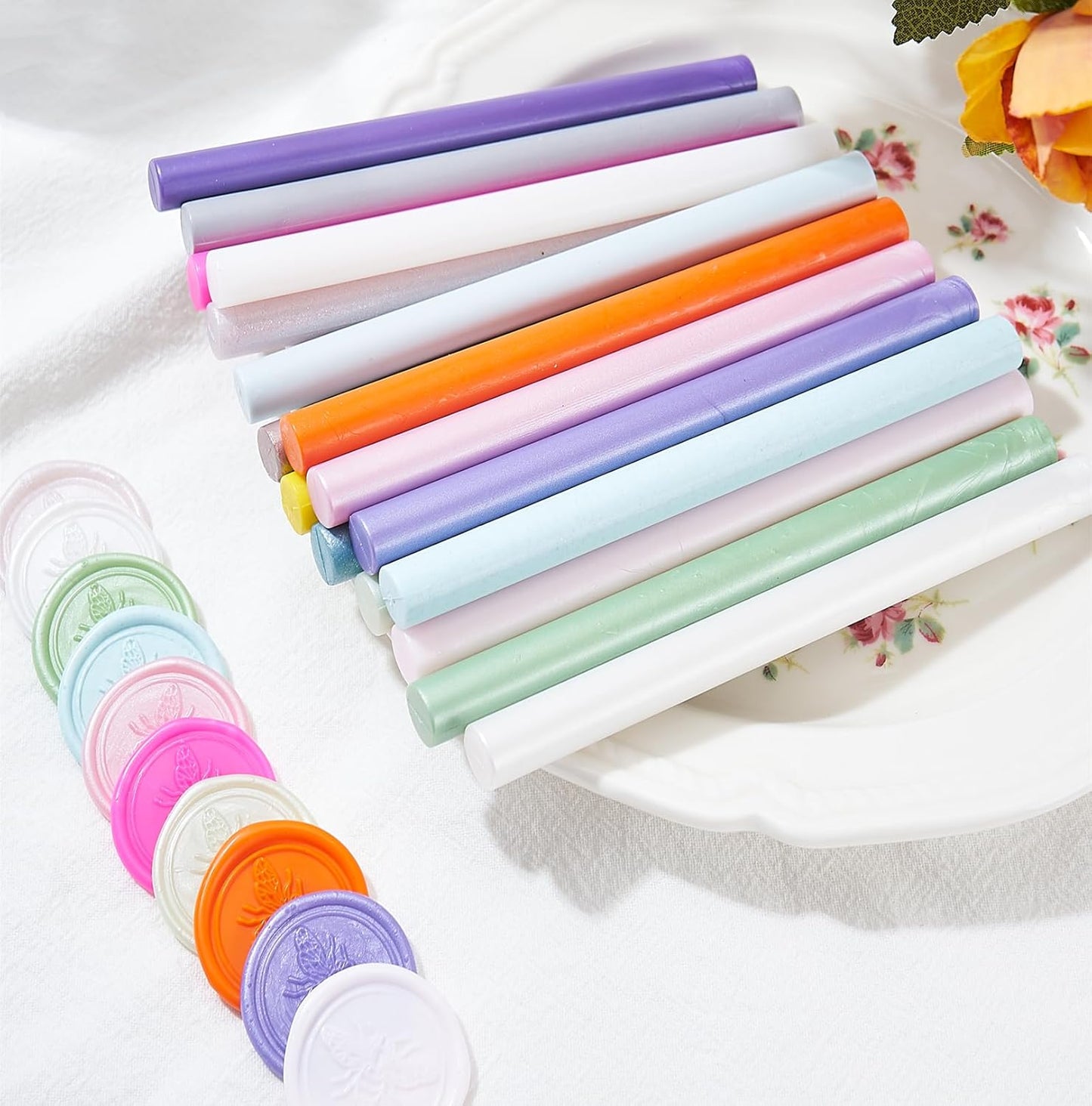 Pearl Purple Wax Seal Sticks with Gift Box, ONWINPOR 20pcs Glue Gun Wax Sealing Sticks for Wax Seal Stamp, Wedding Invitations, Mini Wax Gun Sticks for 0.28‘’ Glue Gun (Pearl Purple)