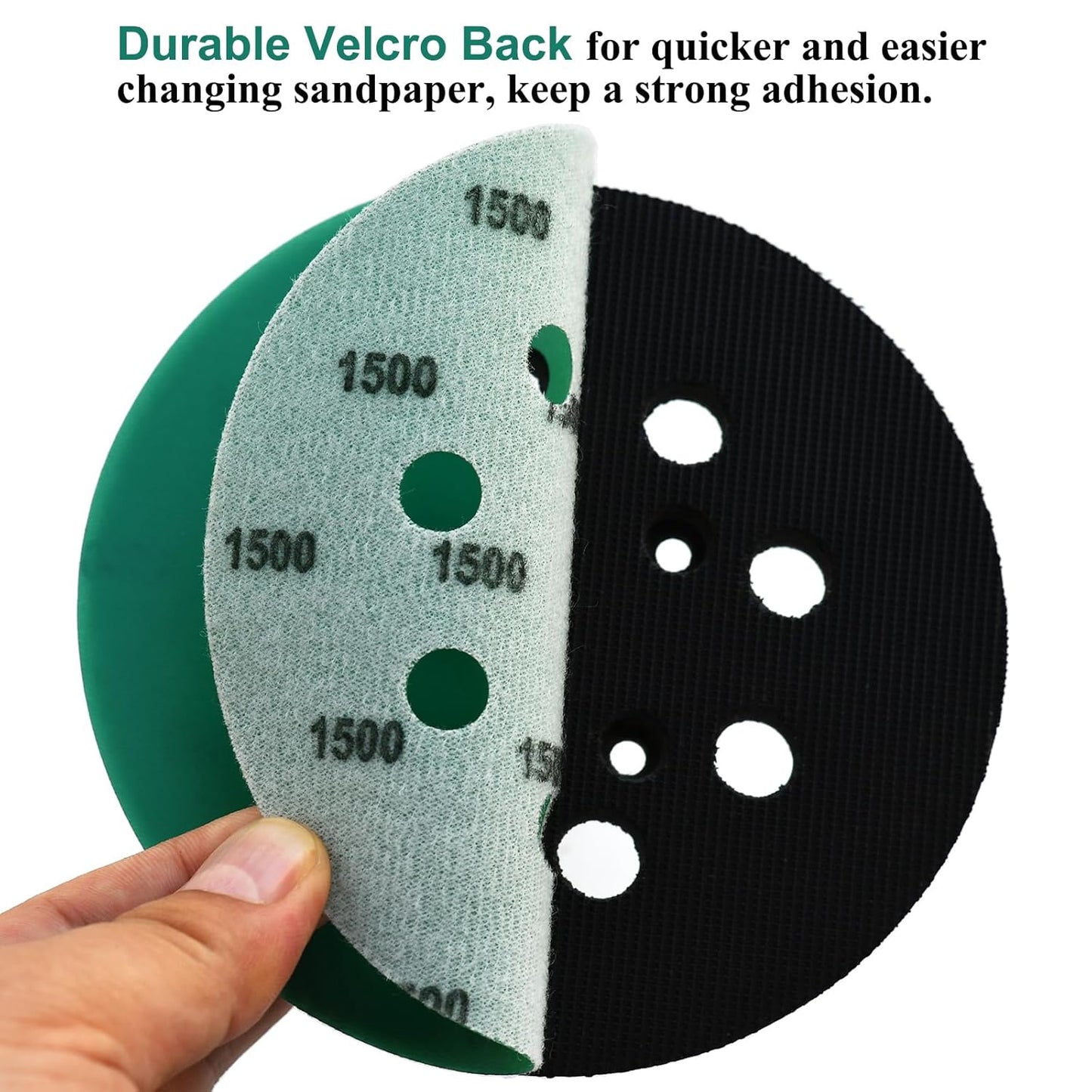 5-Inch 8-Hole Wet Dry Sanding Discs 1500 Grit, Polyester Film Backed Heavy-Duty Hook and Loop Sandpaper for Random Orbital Sander, 50-Pack