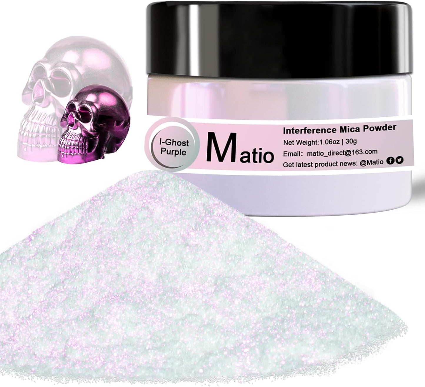 Matio Interference Mica Powder, 1.06oz/ 30g Ghost Purple Chrome Powder, Pearlescent Effect Color Shift Pigment for Epoxy Resin, Makeup Shimmer, Nail Polish,Soap Dye,Candle Making,Paint,Slime