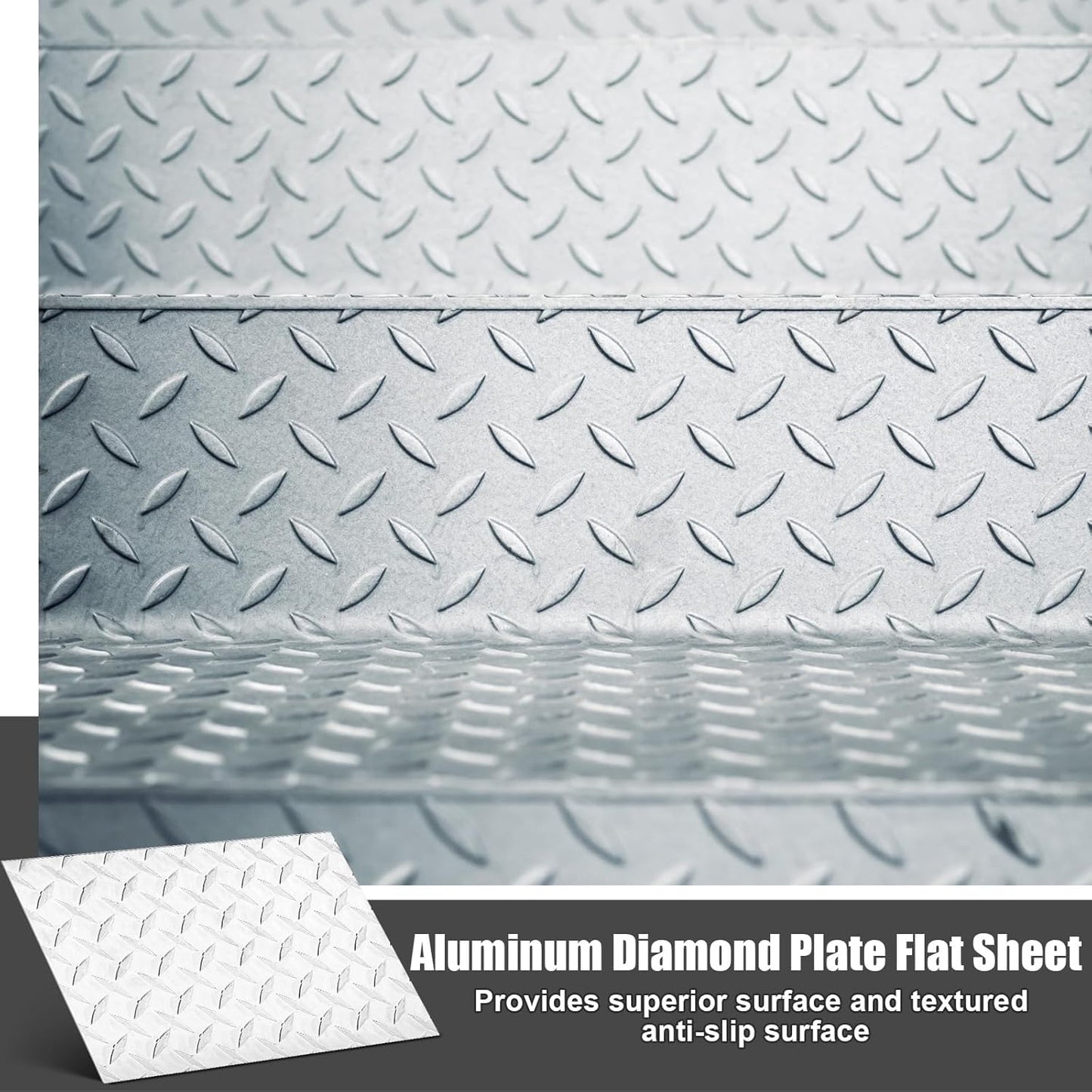 1pcs Diamond Plate Sheet Metal Heavy Duty Tread Aluminum Sheet Diamond Tread Plate for Wall Covering, Cargo Trailer, RV and More (12'' X 16'' X 0.08',Silver)