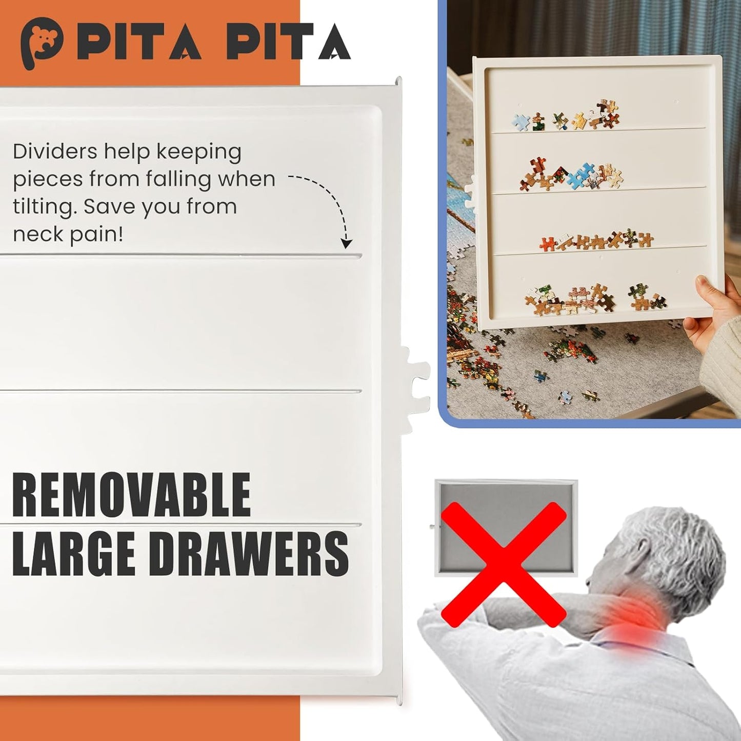 Rotating Puzzle Board with Drawers and Cover, Dual-Sided Portable Jigsaw Puzzle Table,Tilt&Lazy Susan,Gift for mom Adults (Gray, 2000-piece)