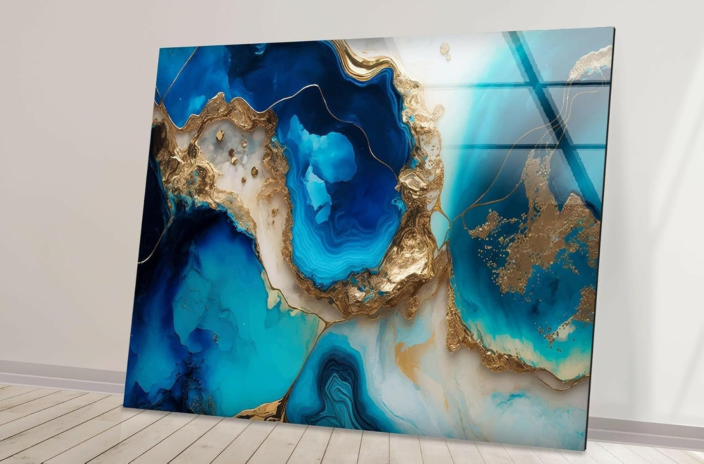 My Photostation.com 48Wx32H'' Blue Alcohol ink Glass Wall ArtTempered Glass Printing Wall Decor Large Wall Art Wall Hangings