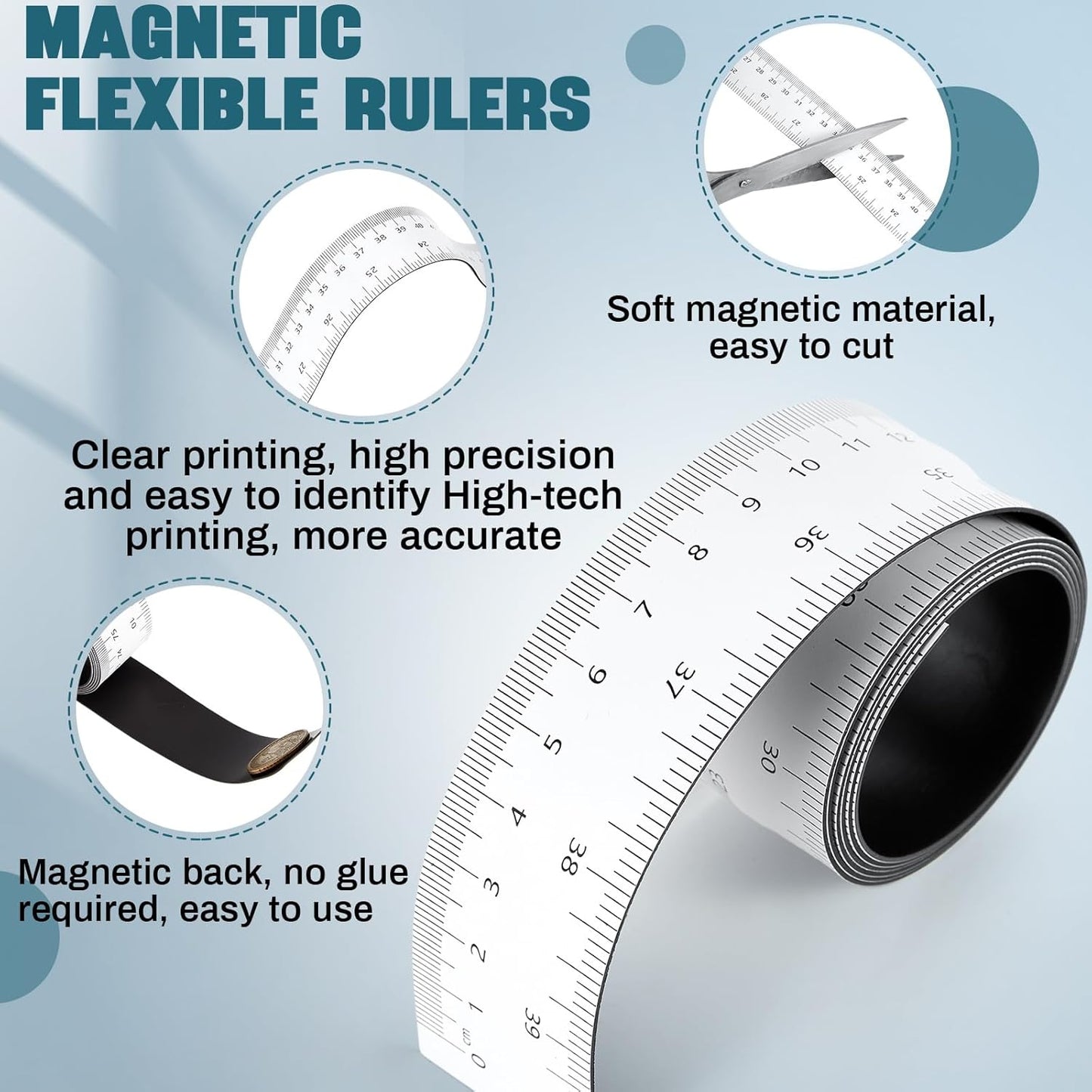 4 Pcs 39.37 Inch Magnetic Ruler Flexible Magnetic Ruler Magnet Measuring Tape with Both Inches and Centimeters, Suitable for Whiteboard, Lathes, Workshops, Table Saws, Mills, Easy to Take