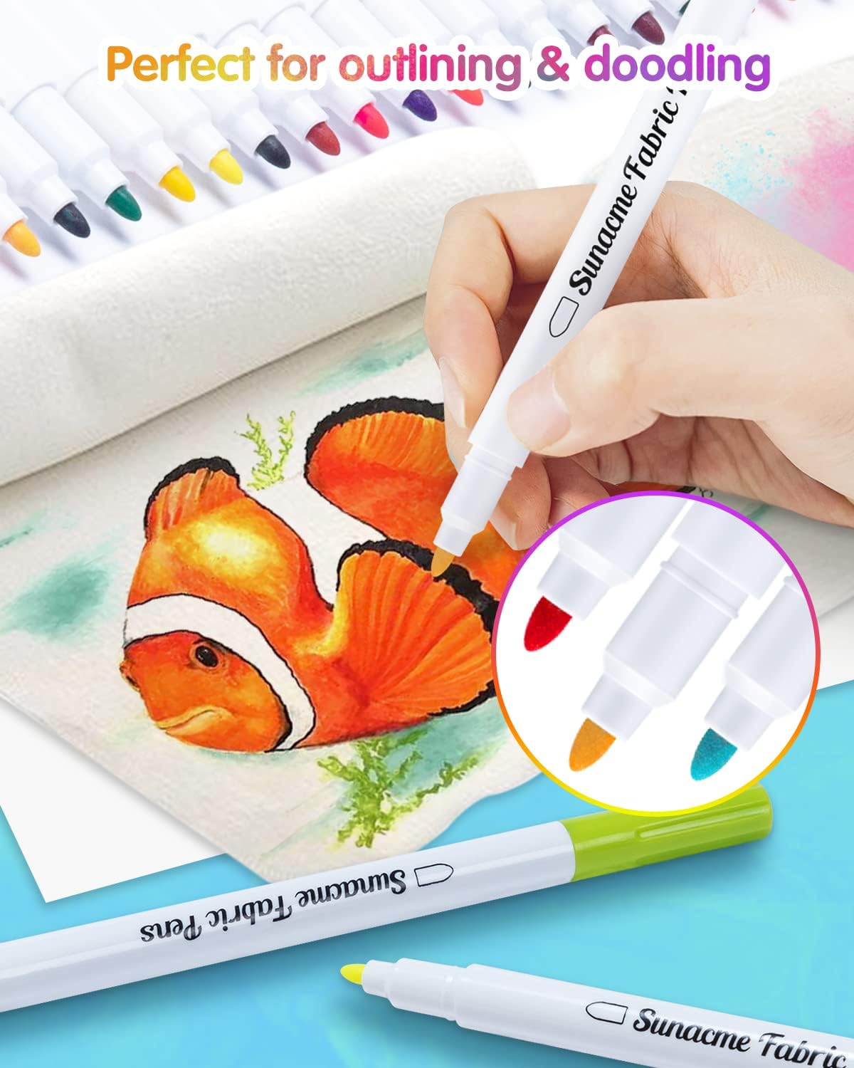 Fabric Markers Pen, 32 Colors Permanent Fabric Paint Pens for T-Shirt, Fine Tips Art Marker Set for Canvas Bags Hats Sneakers and Textiles