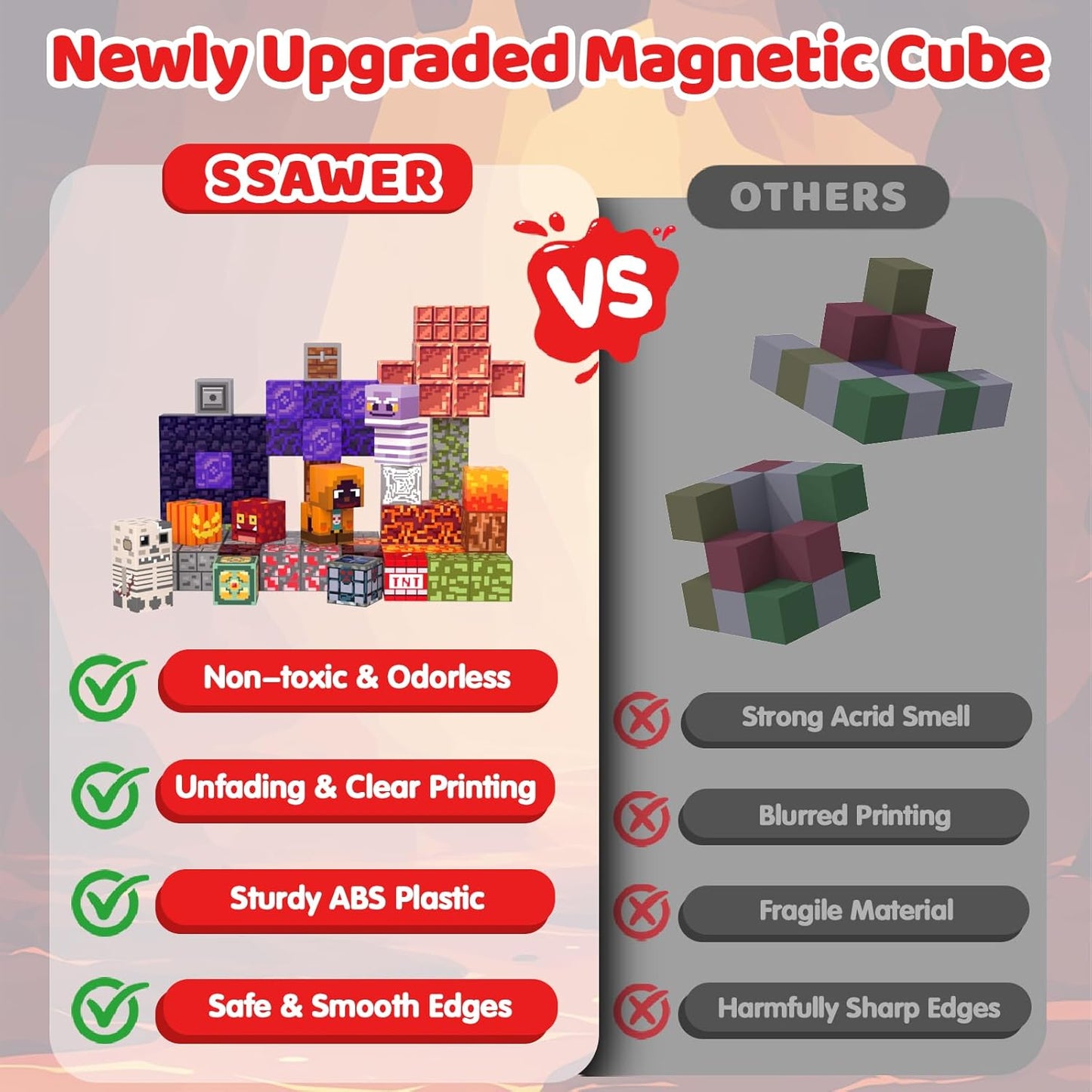 Magnetic Blocks, 100PCS Magnetic Building Blocks Light Up, Stacking Magnets for Kids, Sensory Toy for STEM Constructions Magnet Blocks for Boys Girls Age 3+, Christmas Birthday Gifts
