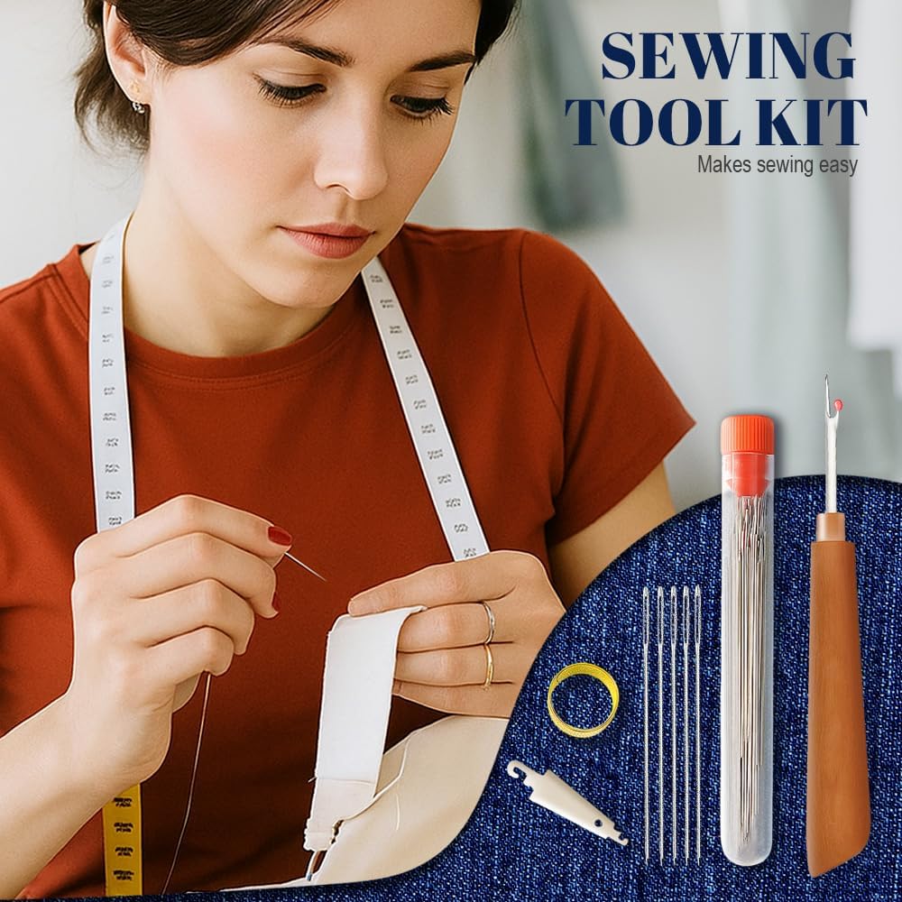 37PCS Sewing Tool Set, 2025 New Sewing Kit, Multi-Purpose Needle and Thread Kit for Leather Sewing DIY Handmade Craft Set, Large-Eye Stitching Needles Sewing Repair Kit for Beginners, Older (2 Set)