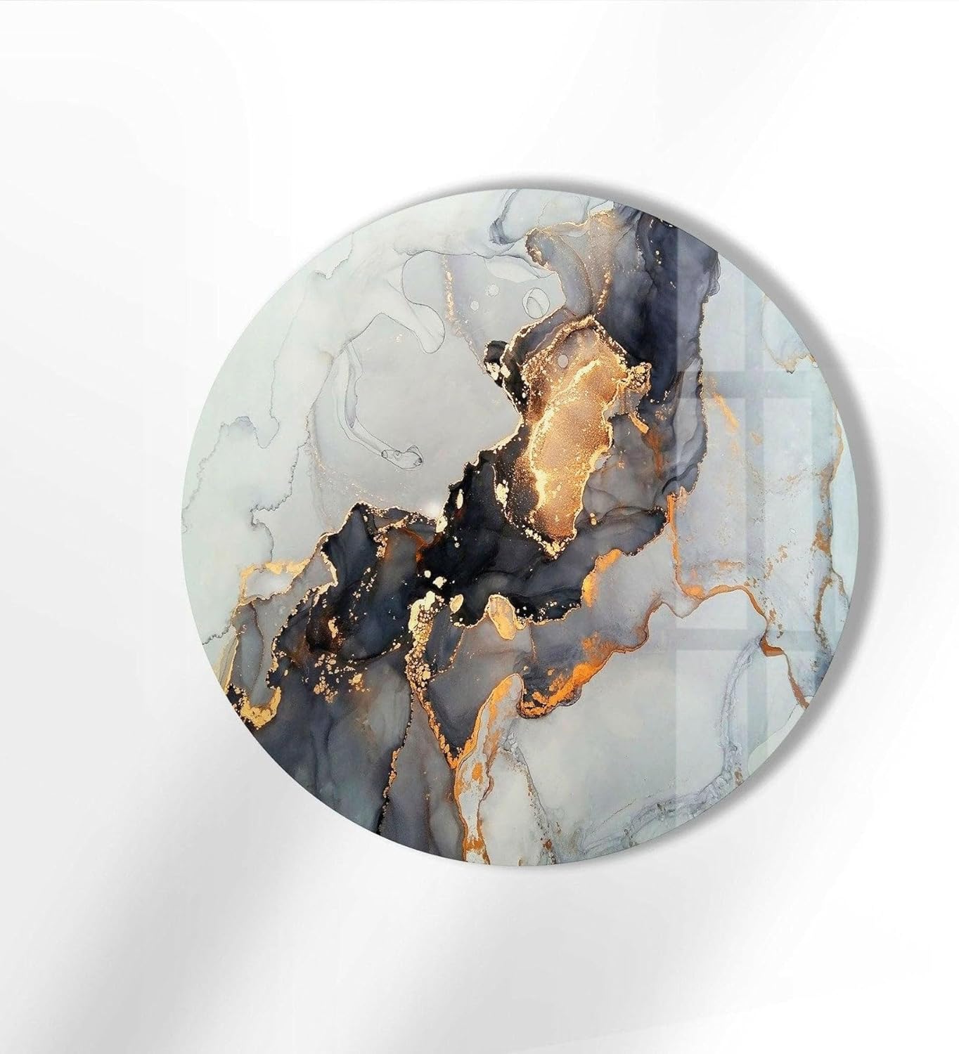 My Photostation.com 20''(50cm) Diameter Gold Details Gray Marble Round Glass Wall Art Tempered Glass Printing Wall Decor Large Wall Art Wall Hangings