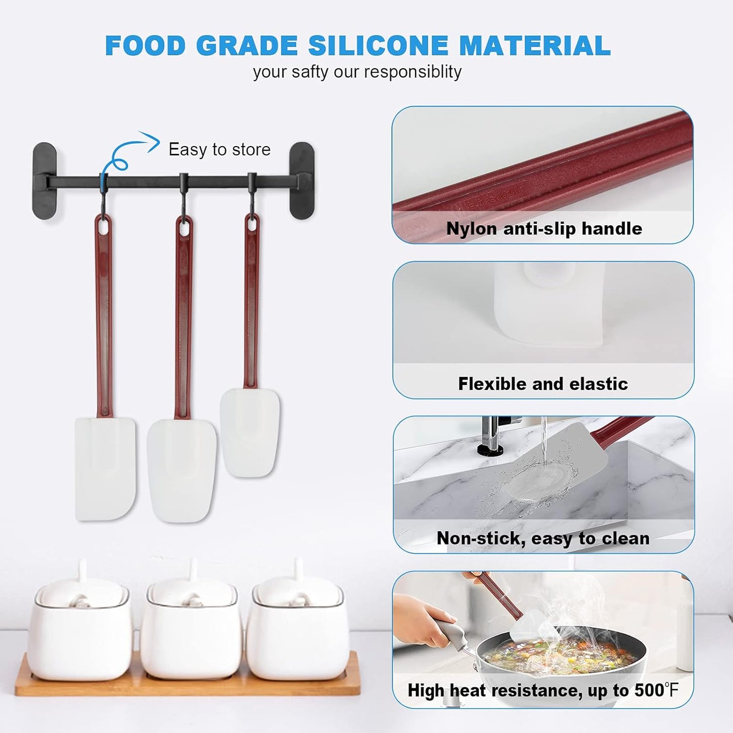 High Heat Resistant Silicone Scraper for Cooking, Spoon Set of 2 (2 x 13.5'')