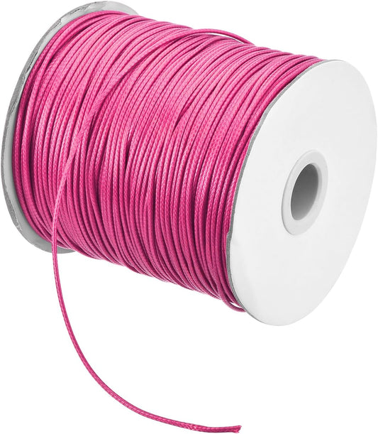 MECCANIXITY Waxed Cord 1.5mm Waxed Polyester Cord 175 Yard Wax String for Bracelet Making,Necklaces, Beading,Jewelry Making and DIY Crafts(Dark Pink)