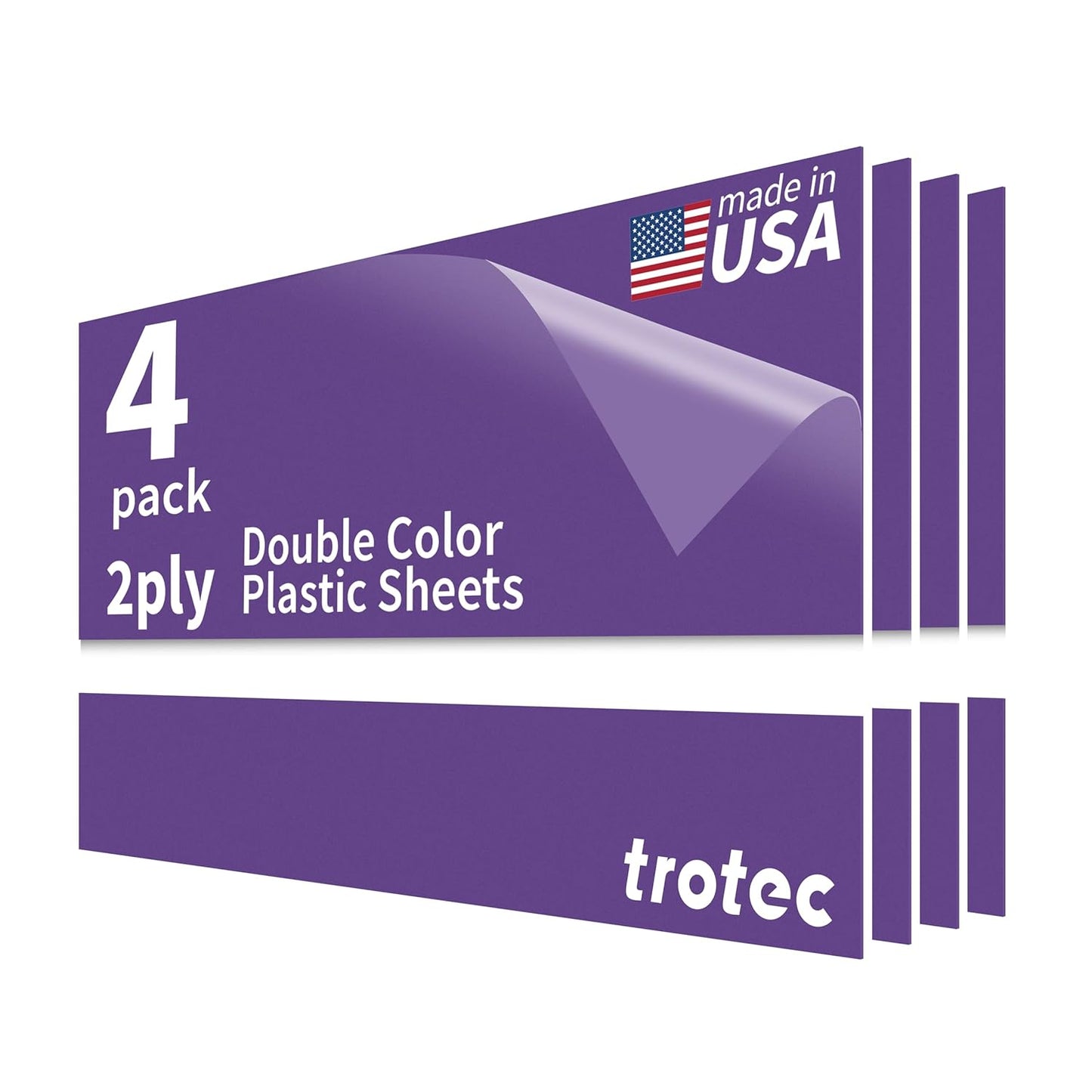 Trotec TroLase | 12"x24"x1/16", 4 Pcs | Purple/White | 2 Ply | Modified Acrylic | Laser Engraving Double Color Plastic Sheet | Engraving Blanks for Laser, Saw, Guillotine | Made in USA