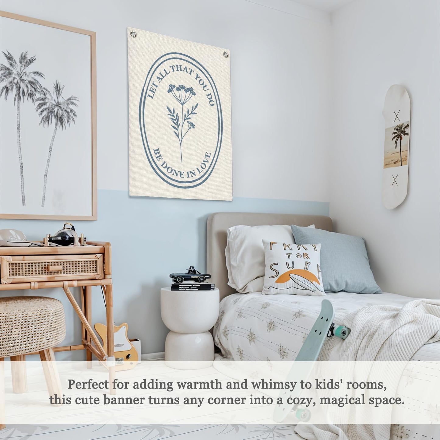 Christian Wall Art，Positive Affirmations Flower Wall Decor Banner，Let All That You Do Be Done in Love Wall Hanging Flag for Classroom Playroom Bedroom Nursery Dorm 18x25 Inch