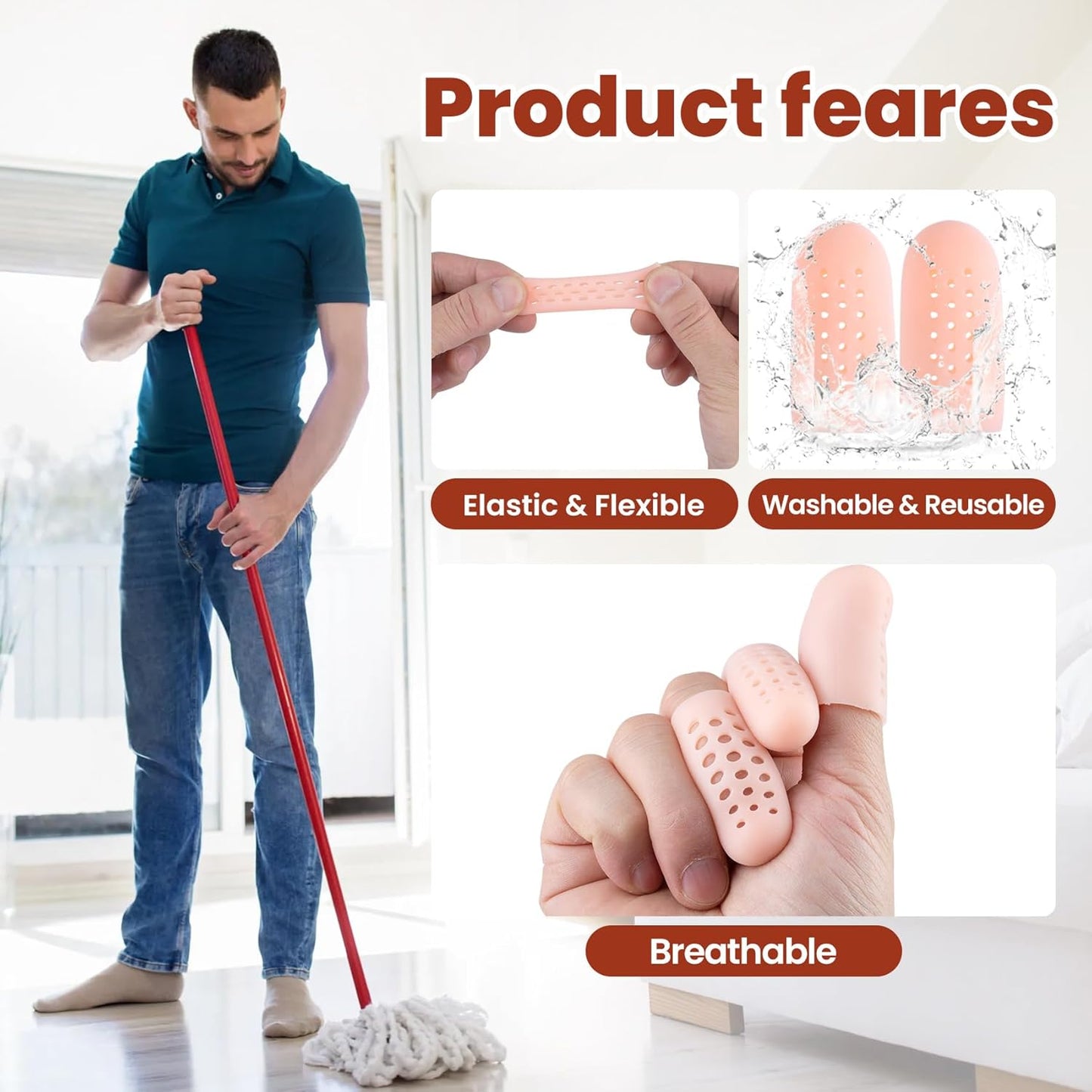PAGOW 10pcs Gel Finger Cots/Covers, Silicone Finger Protector Support, Finger Caps Finger Sleeves Thumb Protector for Finger Cracking Trigger Finger Arthritis Pain Relief (Beige, Small)