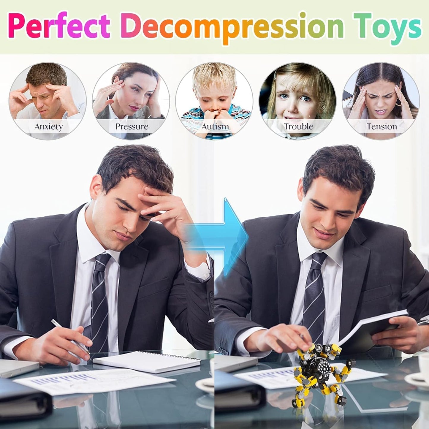 Fidget Spinners 8 Pcs for Kids and Adults Stress Relief Sensory Toys for Boys and Girls Fingertip Gyros Party Favors Sensory Fidget Toys Stocking Stuffers Bulk Gifts Trasransformable
