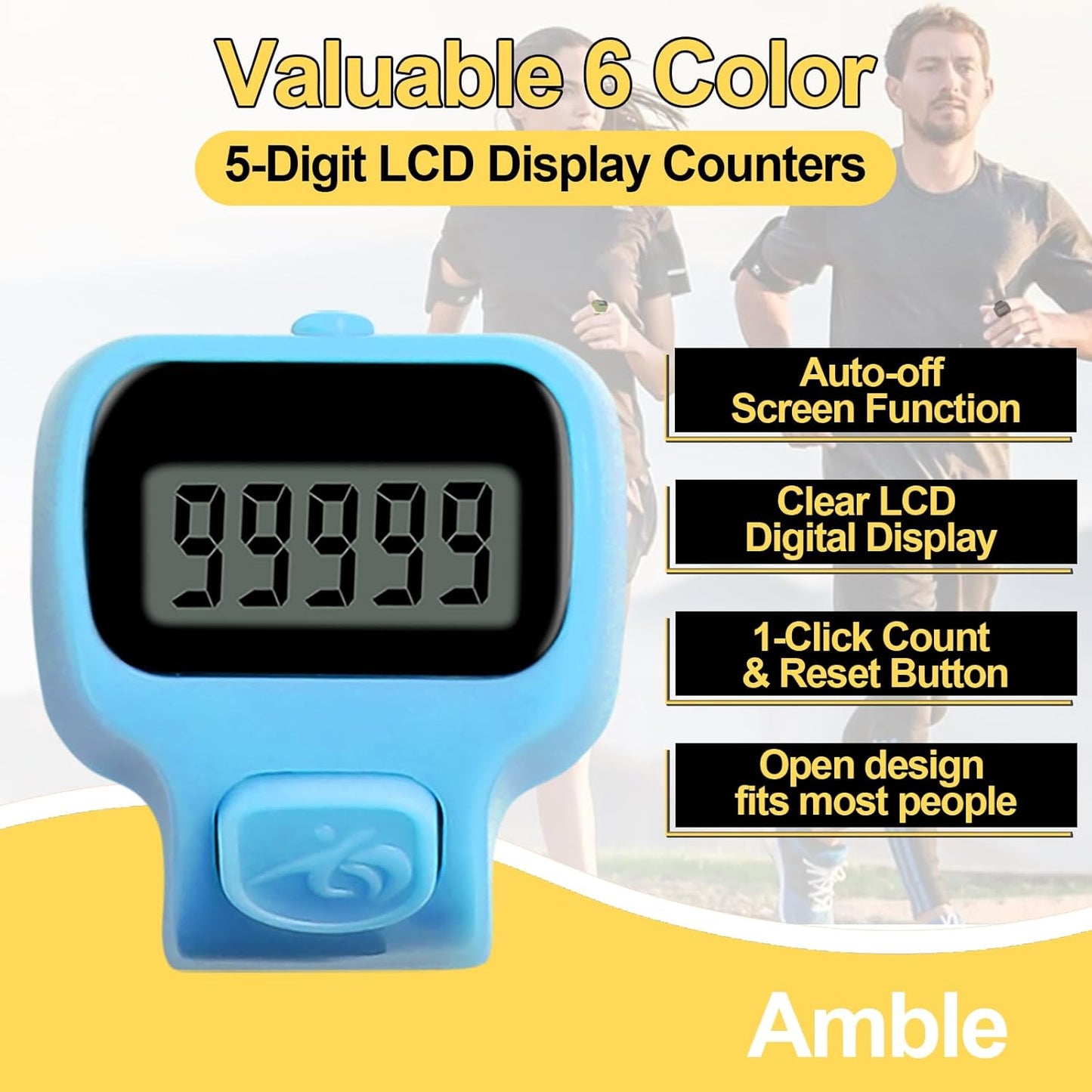 Amble Clicker Counter, Tally Counter, 6 Pack Electronic Finger Clicker for Knitting, Crochet, Stitch, Golf, Fishing, Lap, Goods Counting