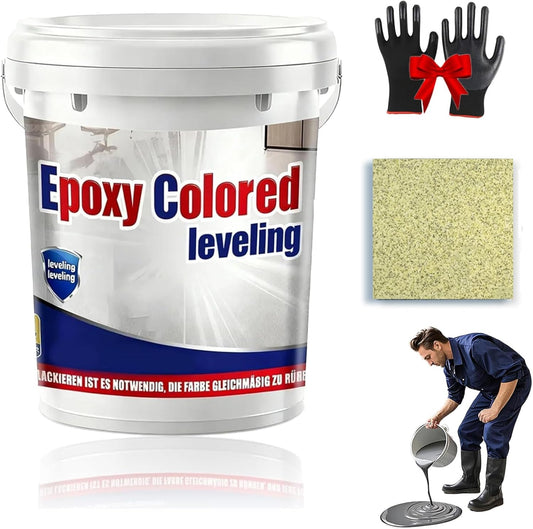 Epoxy Floor Paint, Epoxy Colored Sand Floor Paint, High-Gloss Marble Effect Self-Leveling Coating, Waterproof, Non-Slip, Ultra-Durable for Garage, Basement, Wood Floors (Yellow,11 lb)