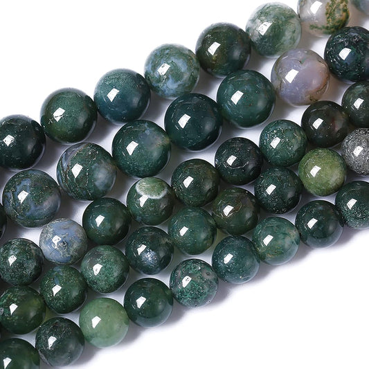 45PCS 8mm Natural Green Moss Agate Beads Gemstone Round Loose Spacer Beads for Jewelry Making DIY Bracelet Necklace Earrings 15" Inch