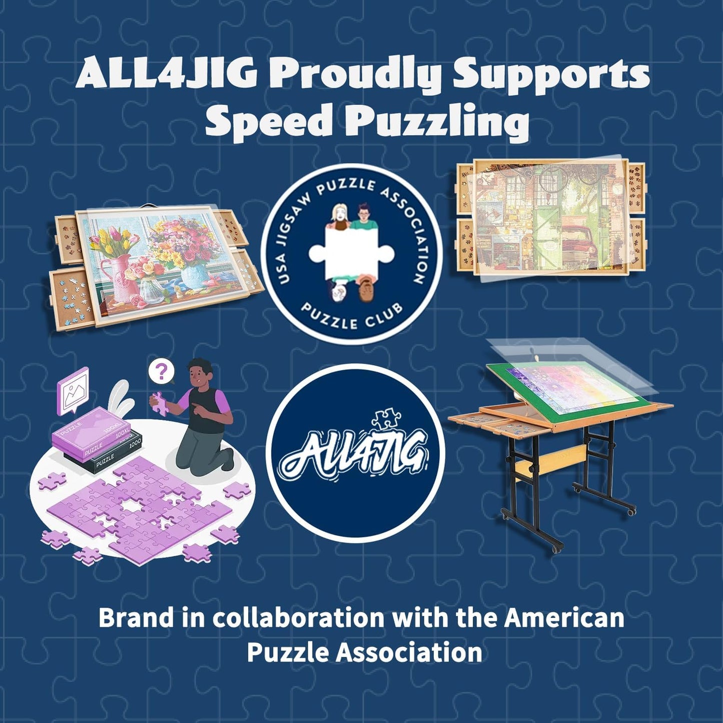 ALL4JIG 1500 Pieces Rotating Puzzle Board with 6 Drawers and Cover,25"x34"Portable Wooden Jigsaw Puzzle Table for Adults,Lazy Susan Spinning Puzzle Boards Birthday Gift for mom