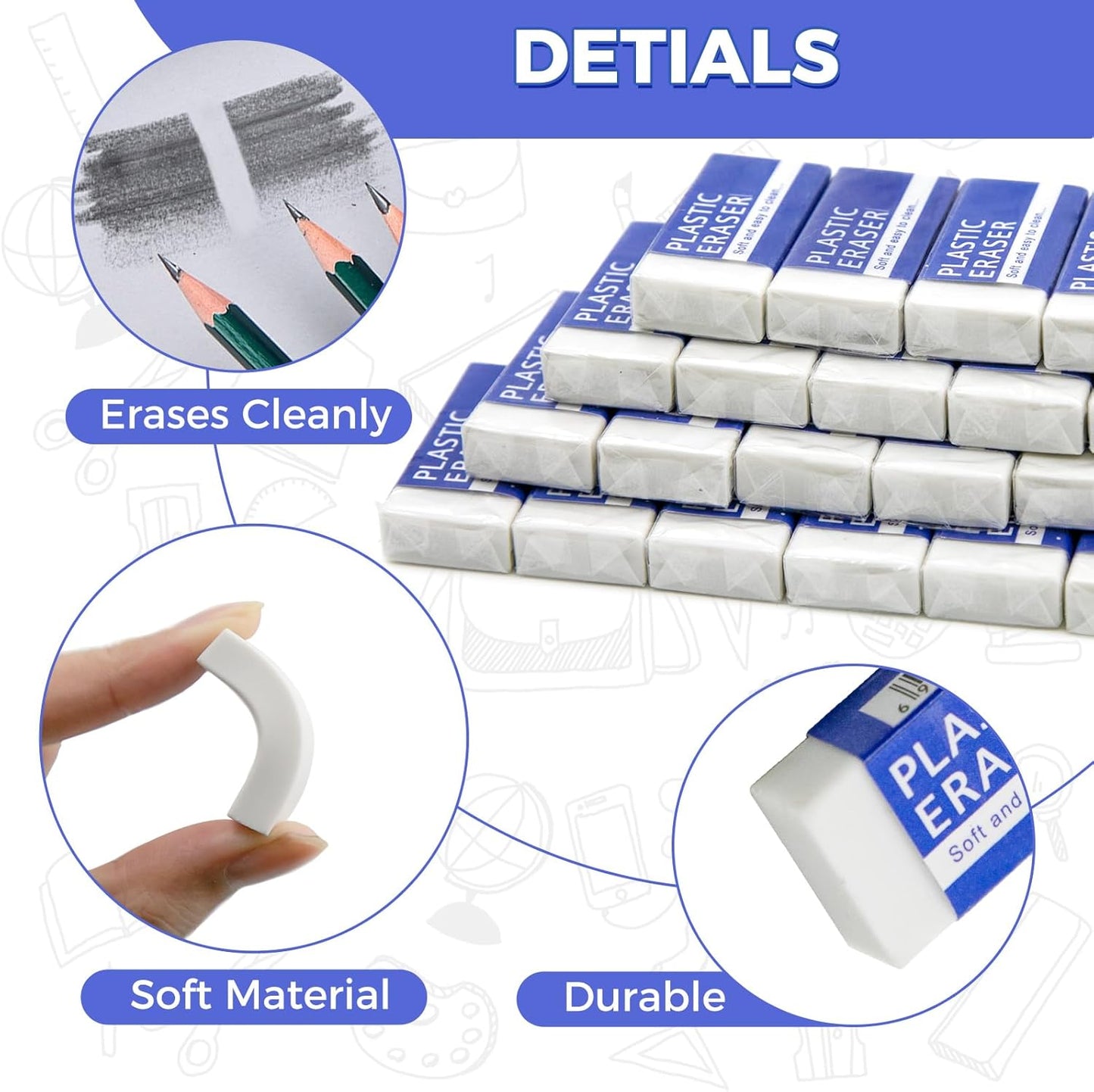 25 Pack White Eraser for Pencil, Bulk Art Erasers for Drawing Sketching, Pencil Erasers Rubber for Kids Prize, School Classroom Students, Office Supplies
