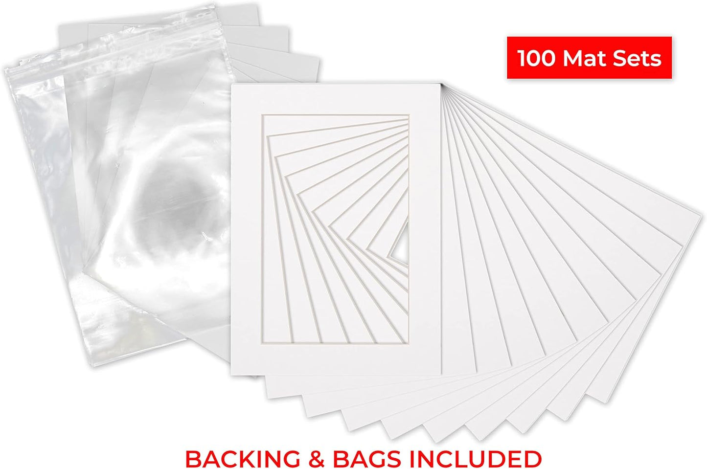 5x7 Mat for 8.5x11 Frame - Precut Mat Board Acid-Free Show Kit with Backing Board, and Clear Bags White 5x7 Photo Matte Made to Fit a 8.5x11 Picture Frame Matboard for Framing, Pack of 100 Mats