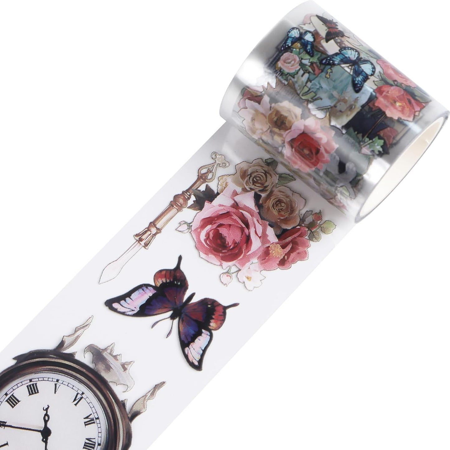 Vintage Flower PET Tape - Flower Butterfly Transparent Tape Junk Journal Supplies, Angel Cat Scrapbooking Tapes for Art Crafts Decorative Scrapbook Journal, Aesthetic Junk Journal Supplies