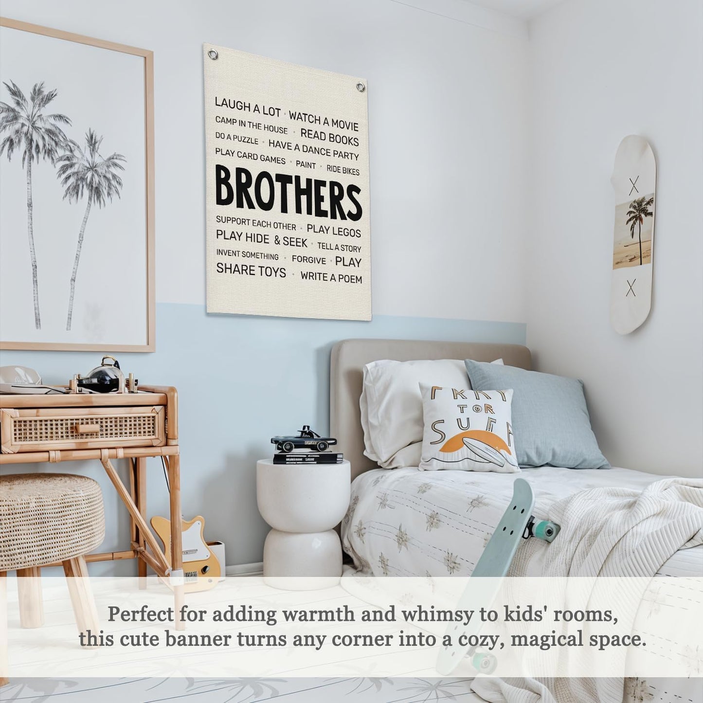 Boys Room Decor,Brothers Make The Best Friends Toddler Room Banner,Playroom Linen Canvas Wall Hanging Flag Decor for Nursery,Playroom,Bedroom,Living Room 18x25 Inch