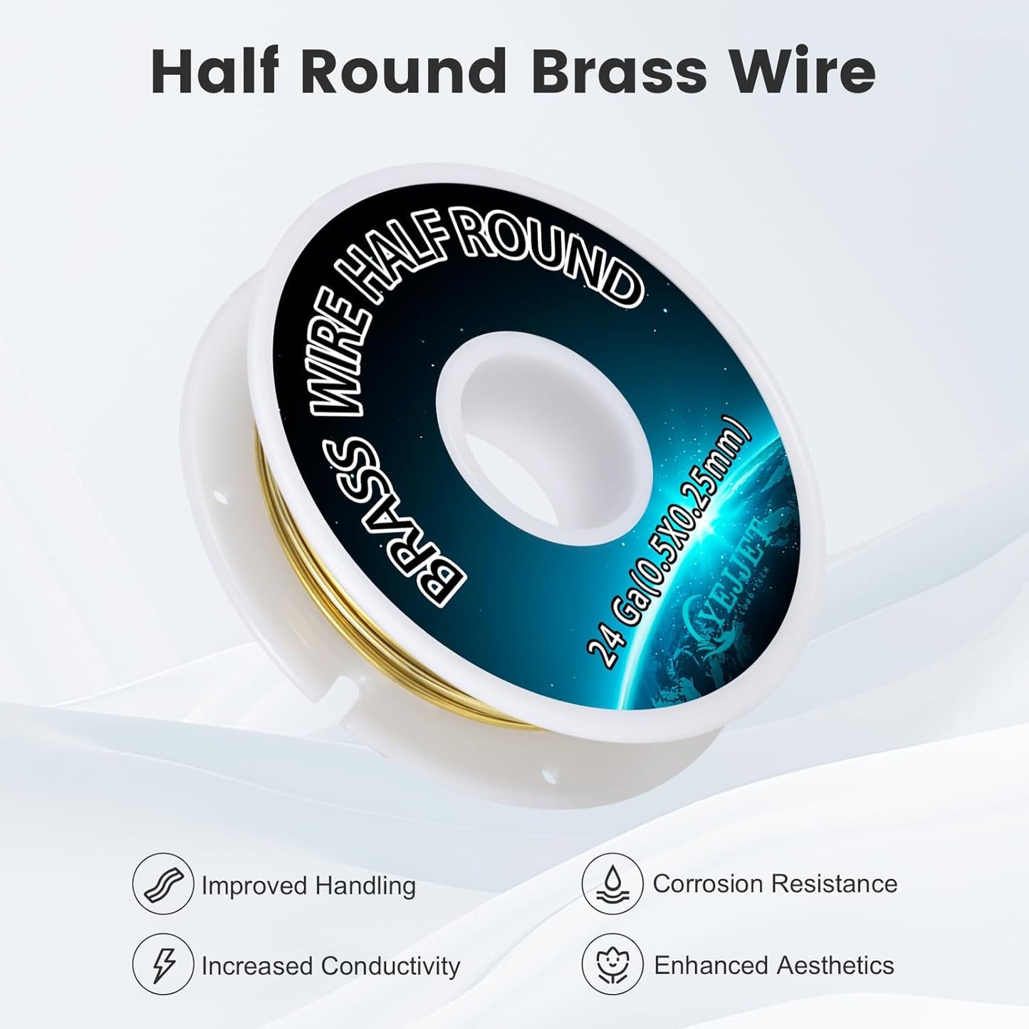 24 Gauge Half-Round Brass Wire 0.51x0.25mm - 3.0 oz 276 Feet Craft Wire Bulk, Metalworking