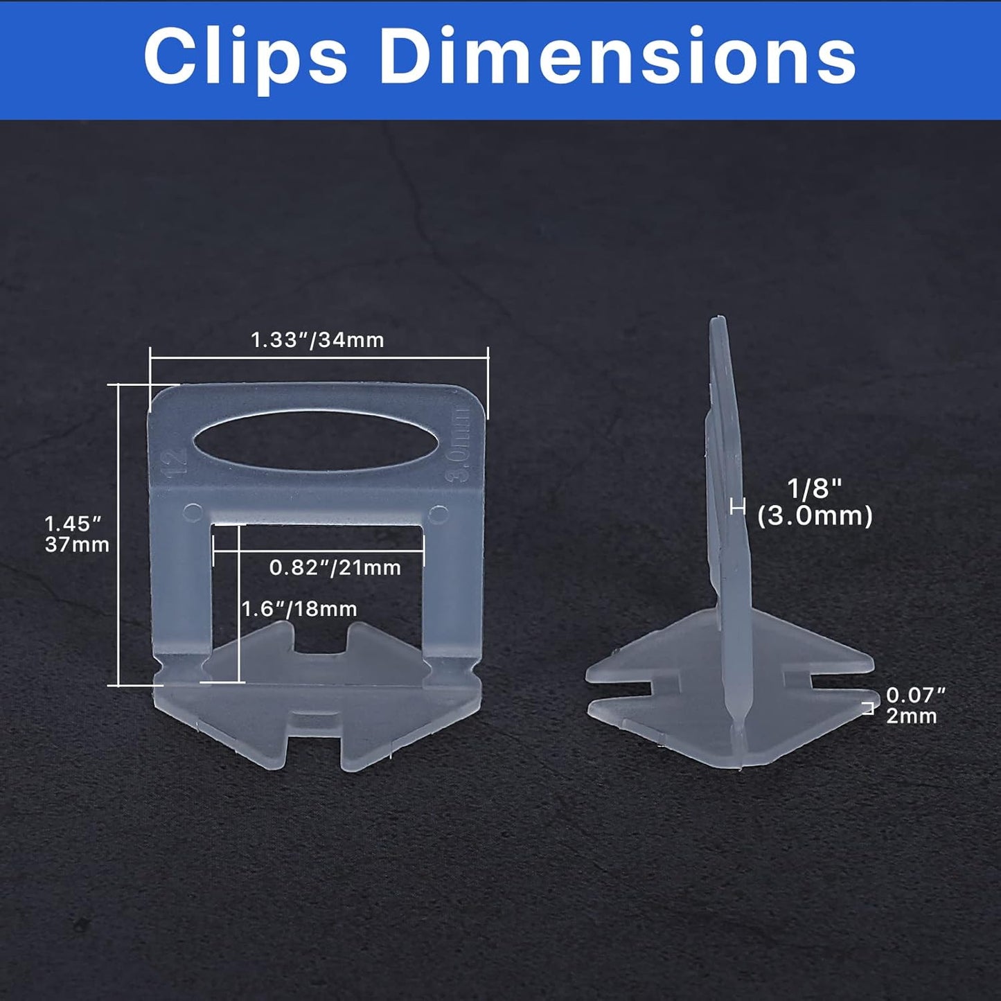 Tile Leveling System Clips Spacers Tile Leveler Clips DIY Tile Leveler Spacers 2100 Pcs 1/8" (3mm) for Professional Ceramic Tile and Stone Installation (2100 1/8")