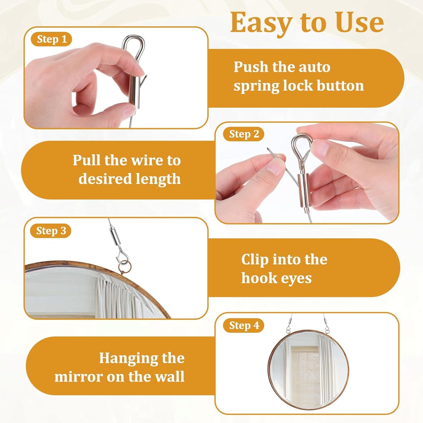 6PCS Heavy Duty Picture Hanging Wire 9.8ft X 1.5mm Mirror Frame Hanging Kit Adjustable Stainless Steel Rope for Pictures, Mirrors, Frames, Artwork, Light Lamp and Billboards, Supports up to 66lbs