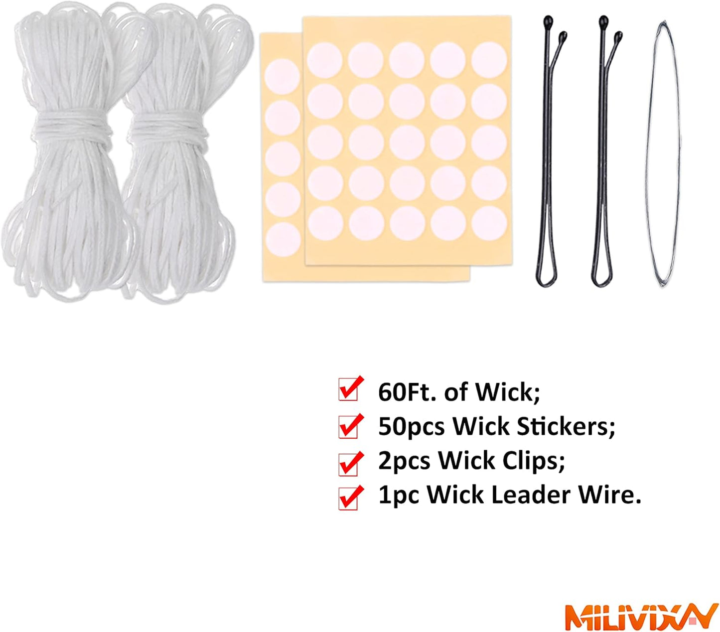 MILIVIXAY 2PCS Taper Candle Molds - Pillar Candle Molds - Perfect for Making Emergency Candles, Chime Candles, Table Candles-Including 60 Ft Wicks, 50 Stickers,1pc Wire and 2pc Wick Clips.