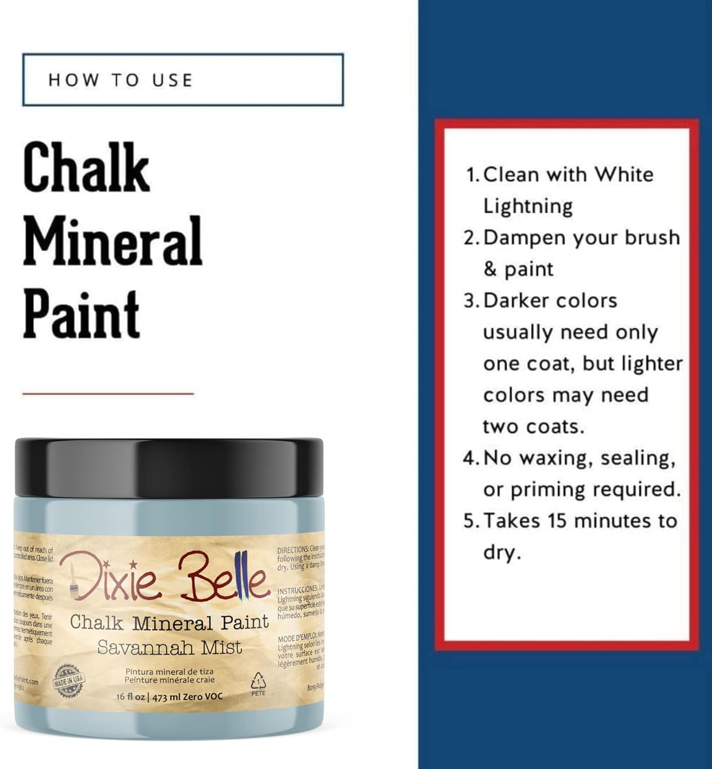 Dixie Belle Paint Company Chalk Finish Furniture Paint - Savannah Mist (16oz) - Matte Cloudy Blue Chic Chalk Mineral DIY Furniture Paint
