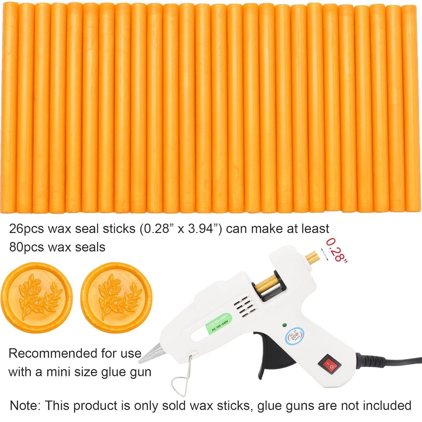 Bright Orange Wax Seal Sticks 26pcs, Andotopee Glue Gun Wax Seal Sticks for Wax Seal Stamp, Premium Sealing Wax for Envelope Letter Seal Wedding Invation Craft Adhesive, Great Gift Ideas (Mini Size)