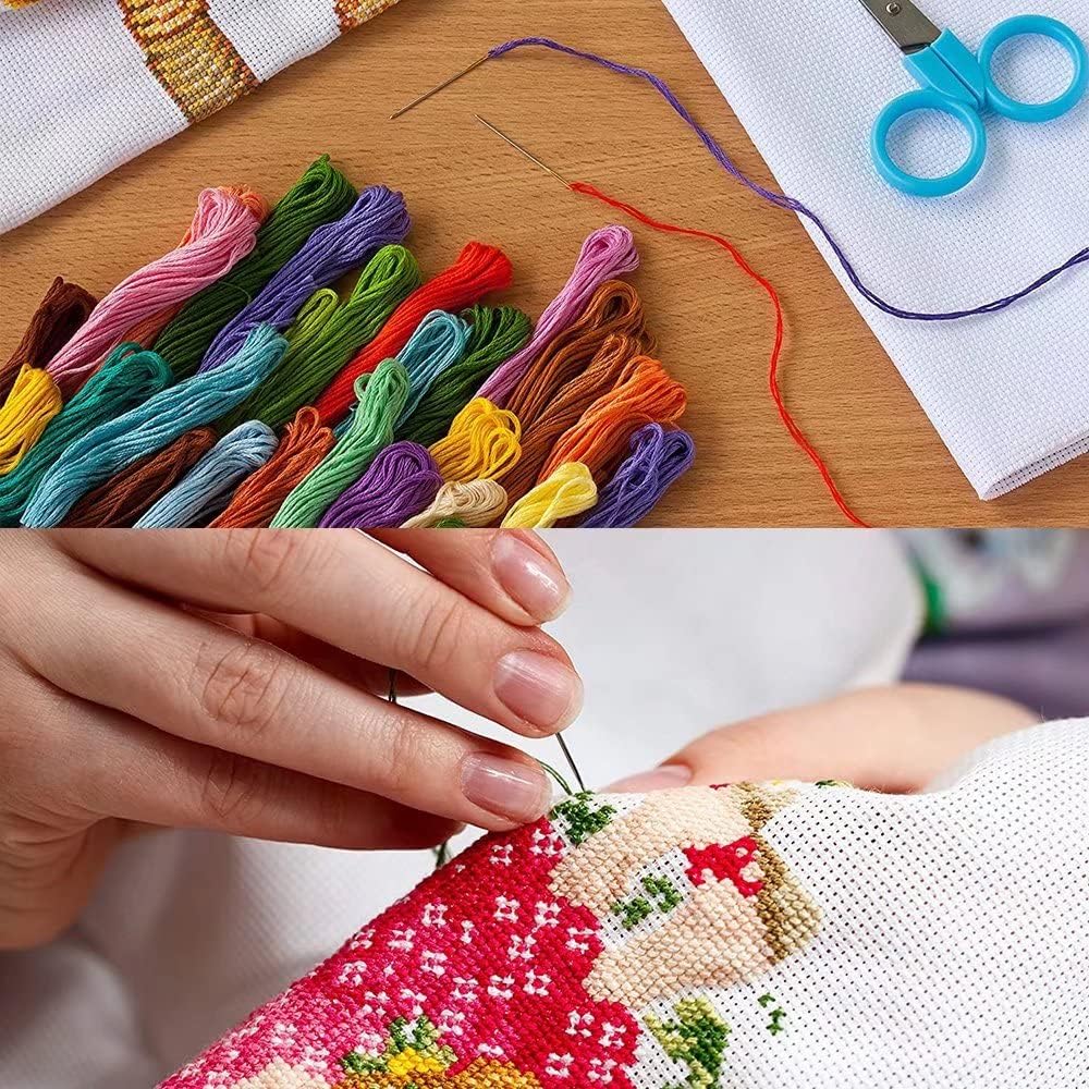 CROSSDECOR Stamped Cross Stitch Kits Beginners Full Range of Crossstitching Preprinted Pattern for Kids or Adults, DIY Needlepoint Embroidery Craft 11CT 3 Strands-9.5×13.8 inch，Elegant Lady