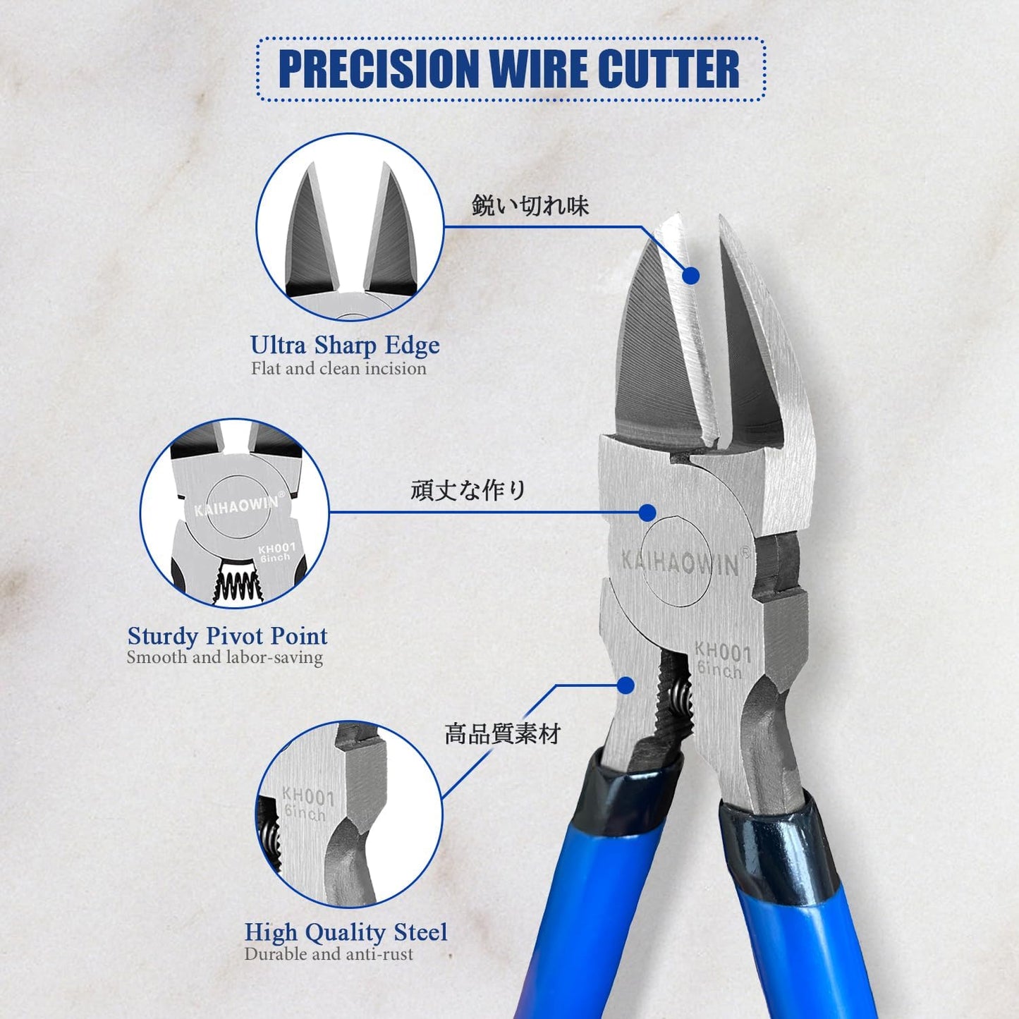 Wire Cutters 5 Pack, 6.5 inch,KAIHAOWIN Flush Cutters Diagonal Cutters Side Cutters Precision Ultra Sharp Spring Loaded Wire Snips Clippers Dikes Cutting Pliers Small for Crafting Jewelry Making,Blue