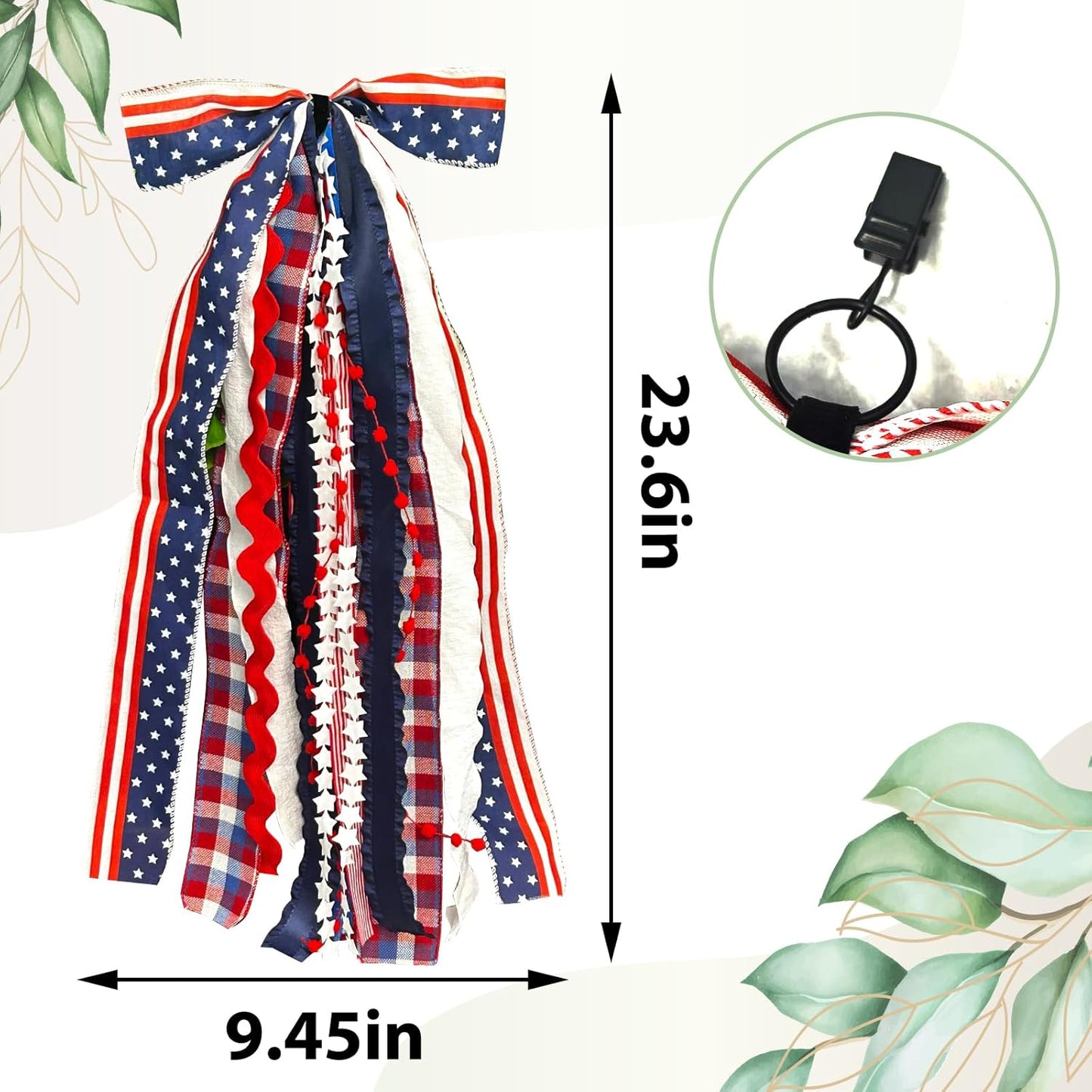 Large Patriotic Star Ribbon Bow for Wreath, Red White Buffalo Plaid Fabric Ribbons Set Assorted Lace Ribbon 4th of July Clip-On Wreath Sash Ribbons Bundle for Patriotic Indoor Outdoor Decor