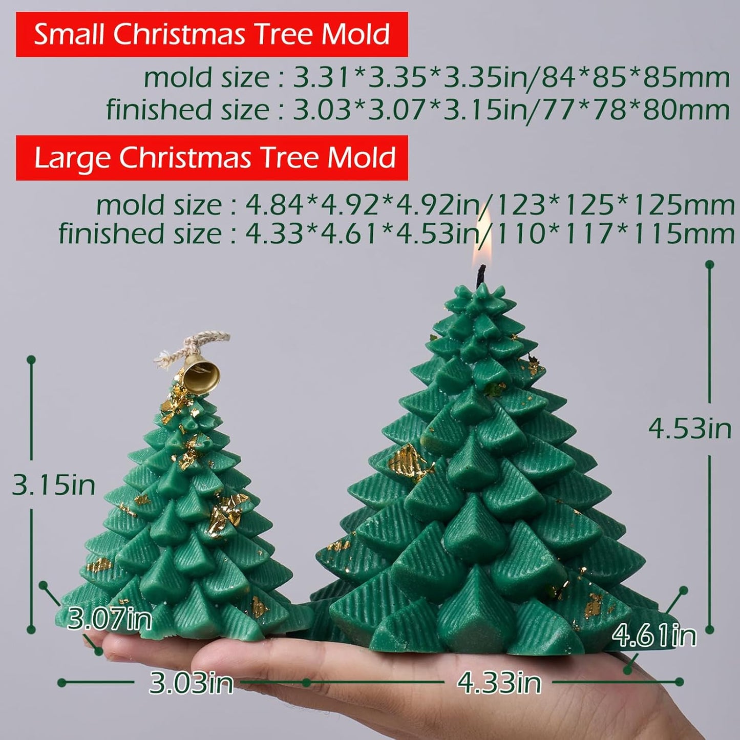 KDW Soy Wax Beads for Candle Making Christmas Tree Silicone Mold Large+Small 3D Candle Molds and Pine Cone Silicone Mould Accessories Set Christmas Gift for Friends and Family
