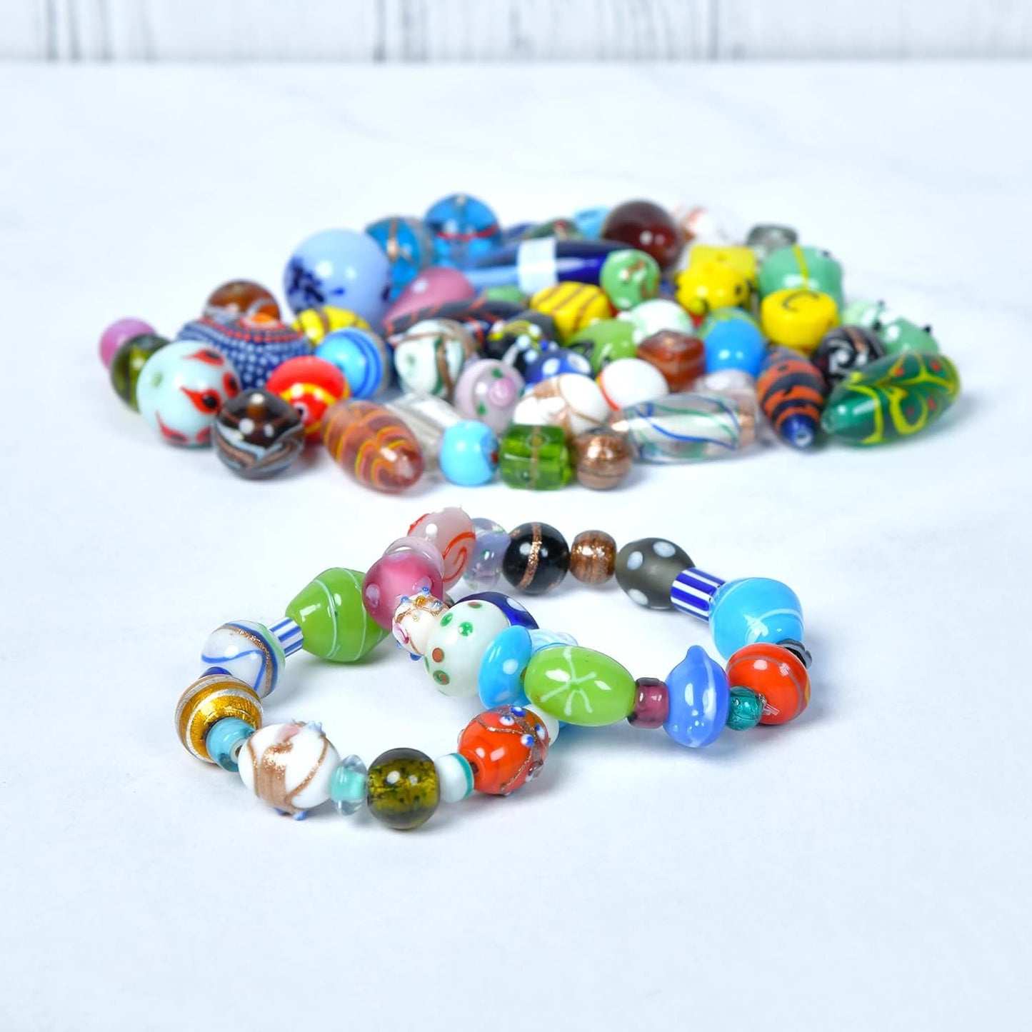 1 LB Bag of Assorted Glass Beads for Jewelry Making, Lampwork Murano Bead Mix for Bracelets and Necklaces, Crafting Beads Supplies Kit, Large & Small Beads (Assorted 200)