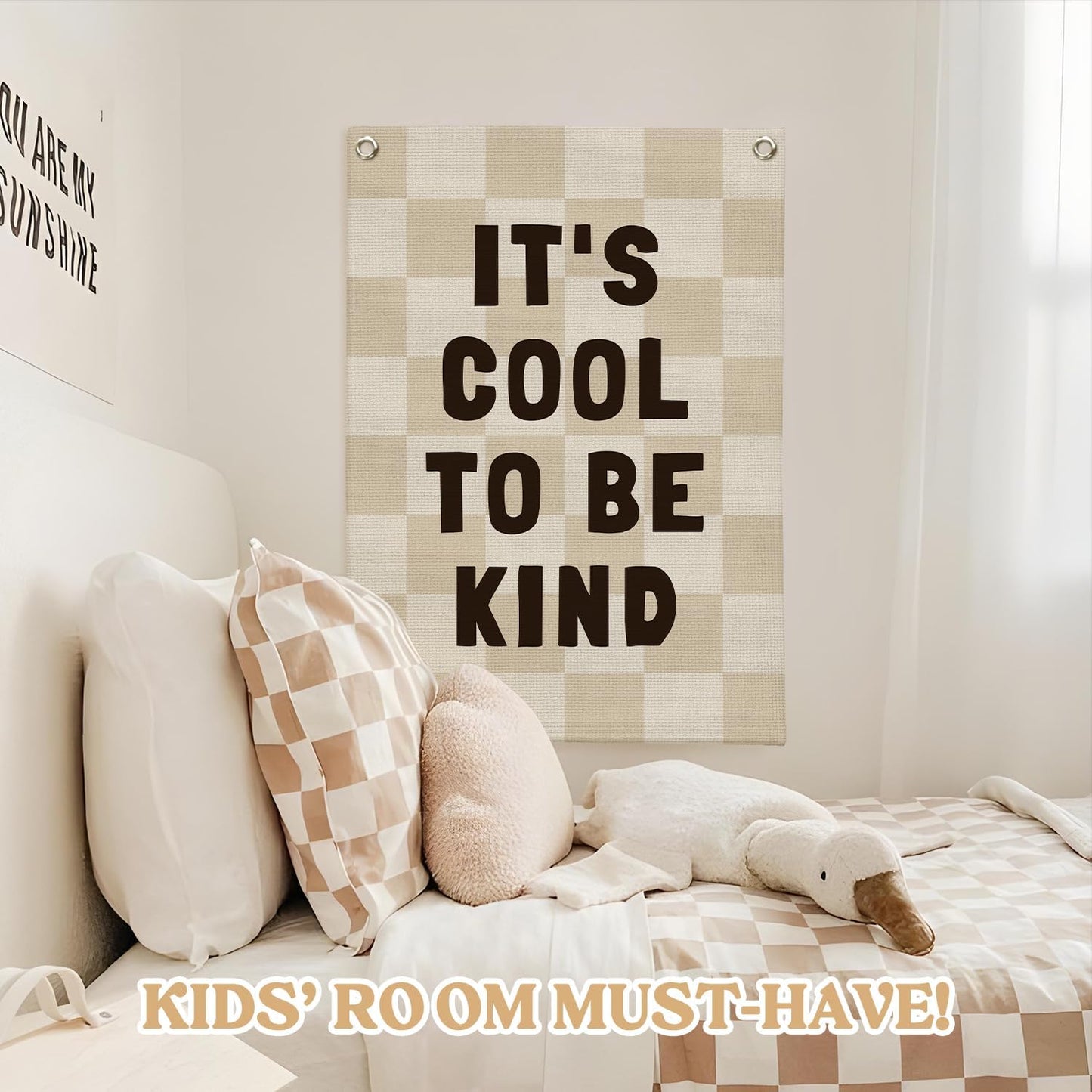 Kids Room Decor Linen Canvas Banner, It's Cool to Be Kind,Baby Nursery Decor Wall Hanging Flag for Bedroom Playroom Classroom Kids Rroom 18x25 Inch