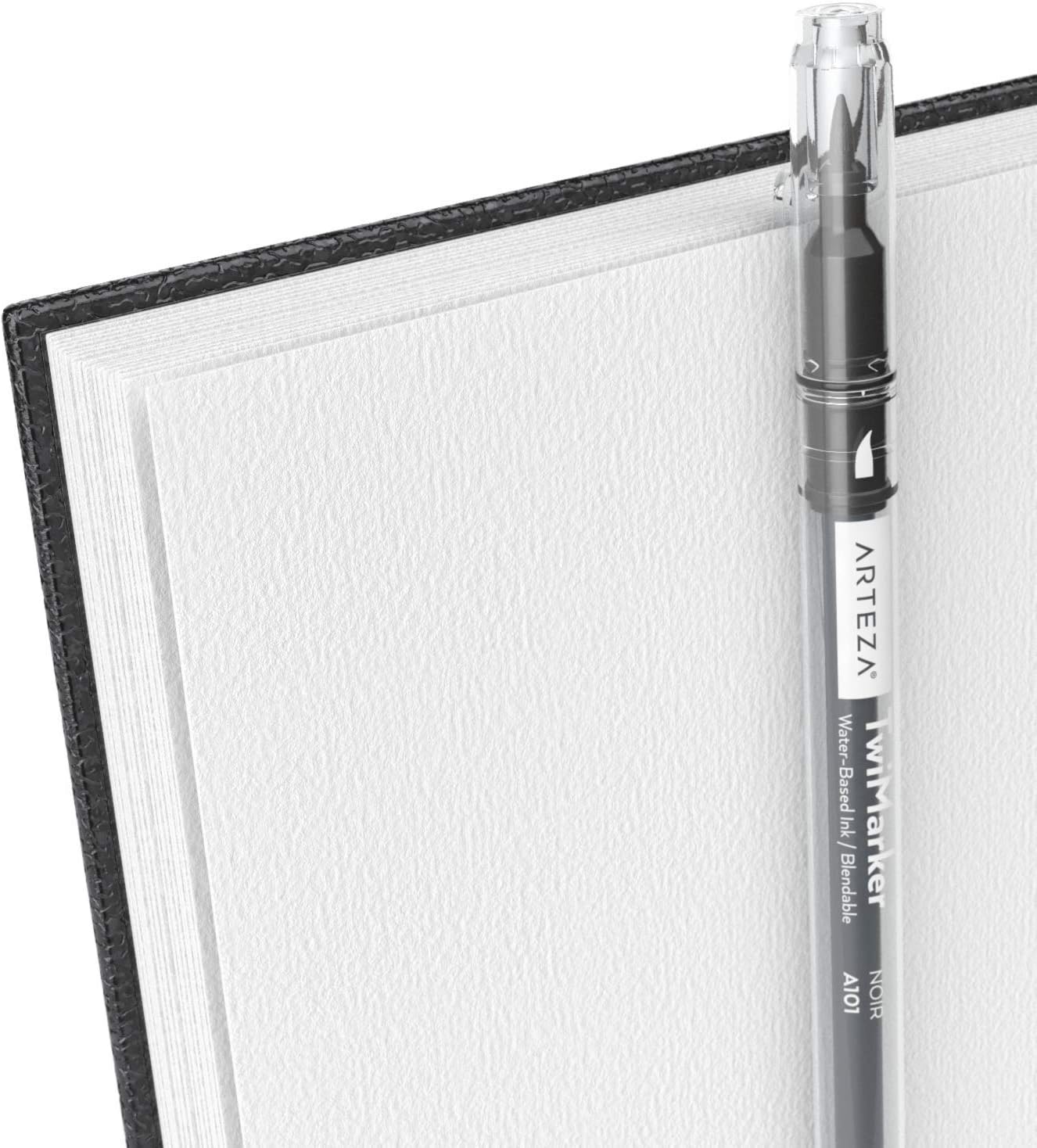 ARTEZA Watercolor Sketchbook 2-Pack, 64 Pages Each, 9x12 Inches – Spiral-Bound, 140 lb Cold Press Paper, Black Hardcover for Watercolor & Mixed Media