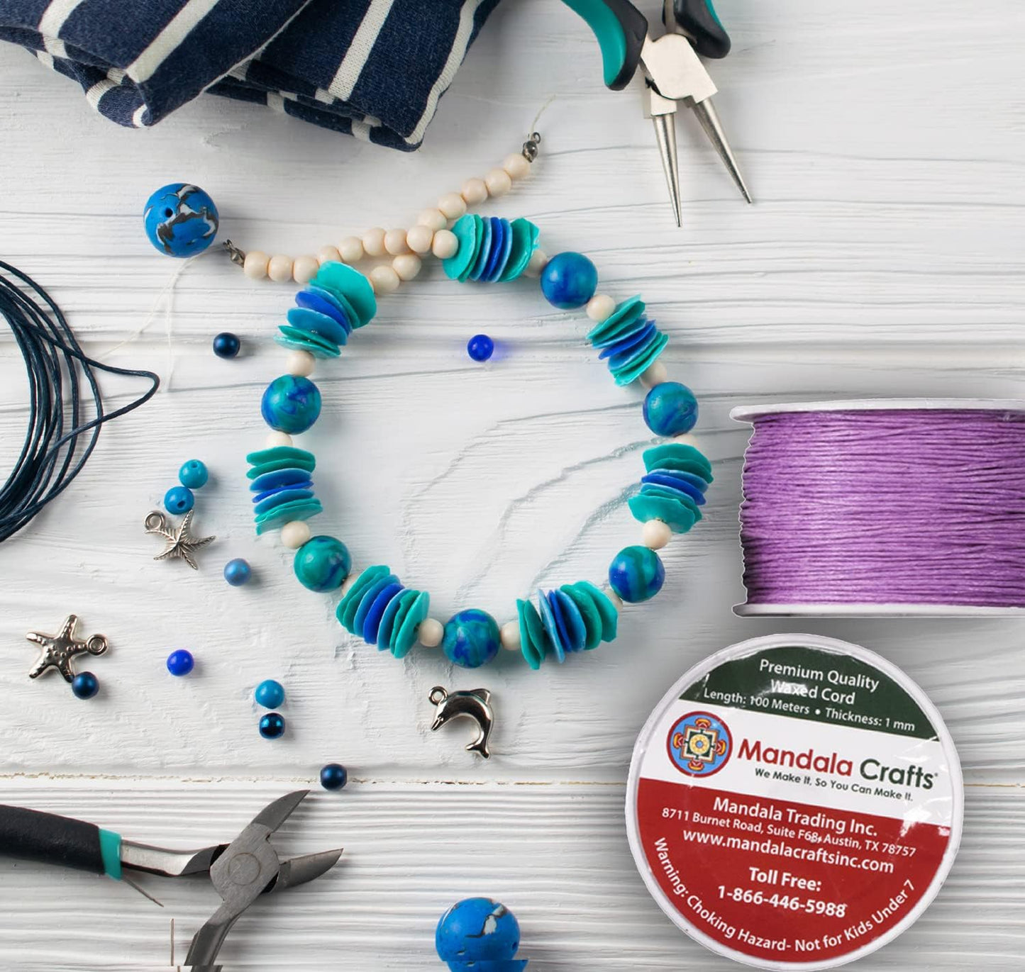 Mandala Crafts 1mm 109 Yards Dark Indigo Cotton Waxed Cord for Jewelry Making Bracelet Cord Waxed String - Beading String Thread Jewelry Cords for Necklaces String